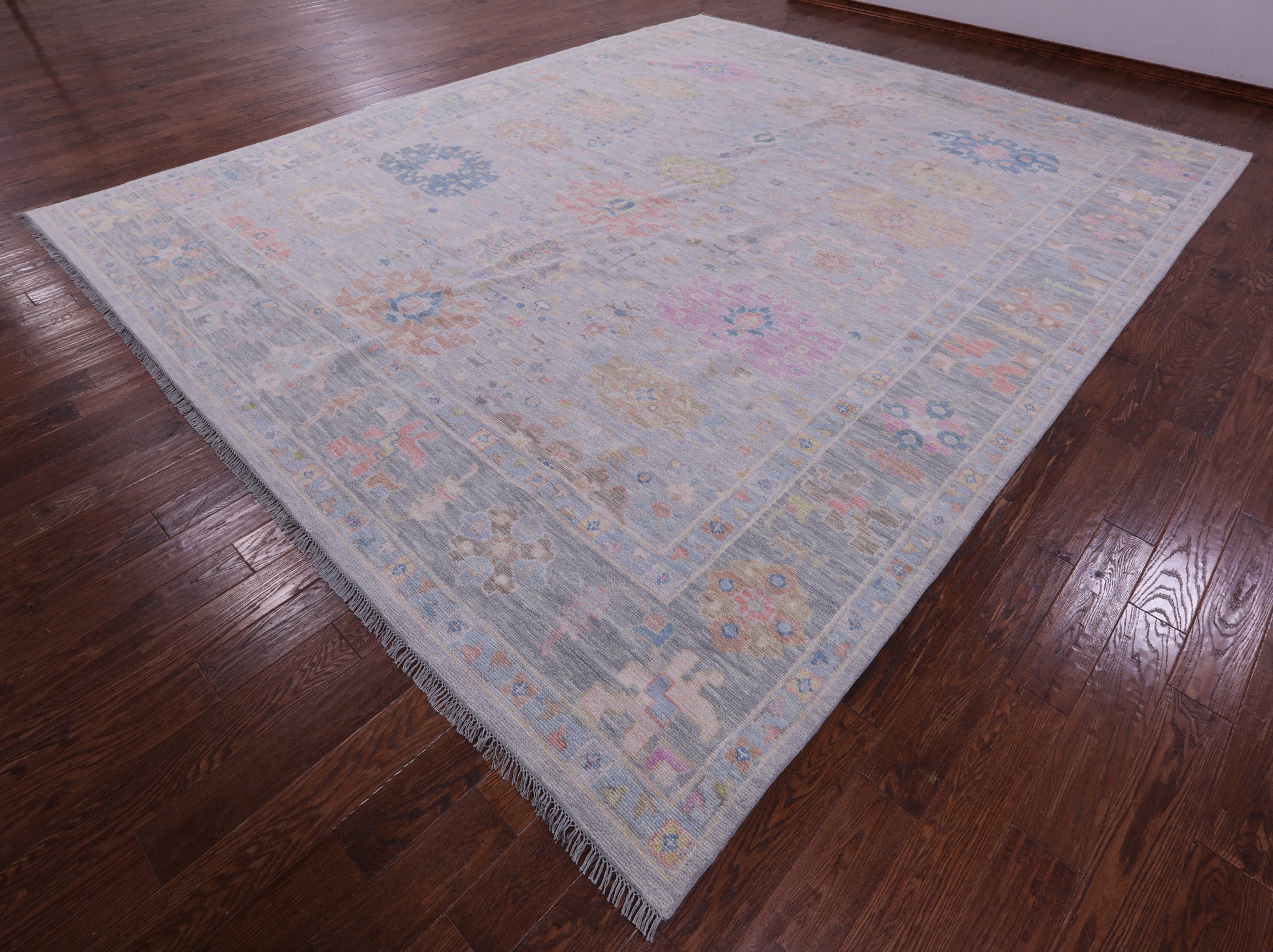 Silver Turkish Oushak Handmade Wool Rug - 12' 0" X 14' 8" - Golden Nile