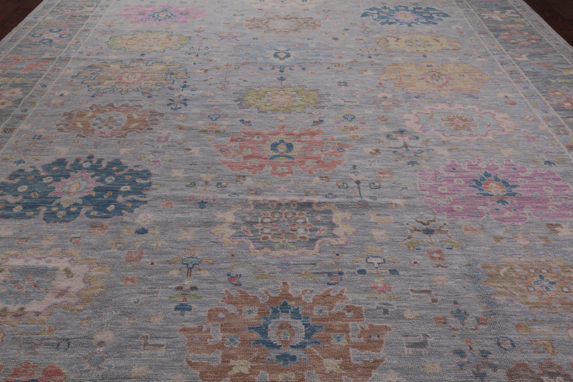 SUPER SALE Silver Turkish Oushak Handmade Wool Rug - 12' 0" X 14' 8"