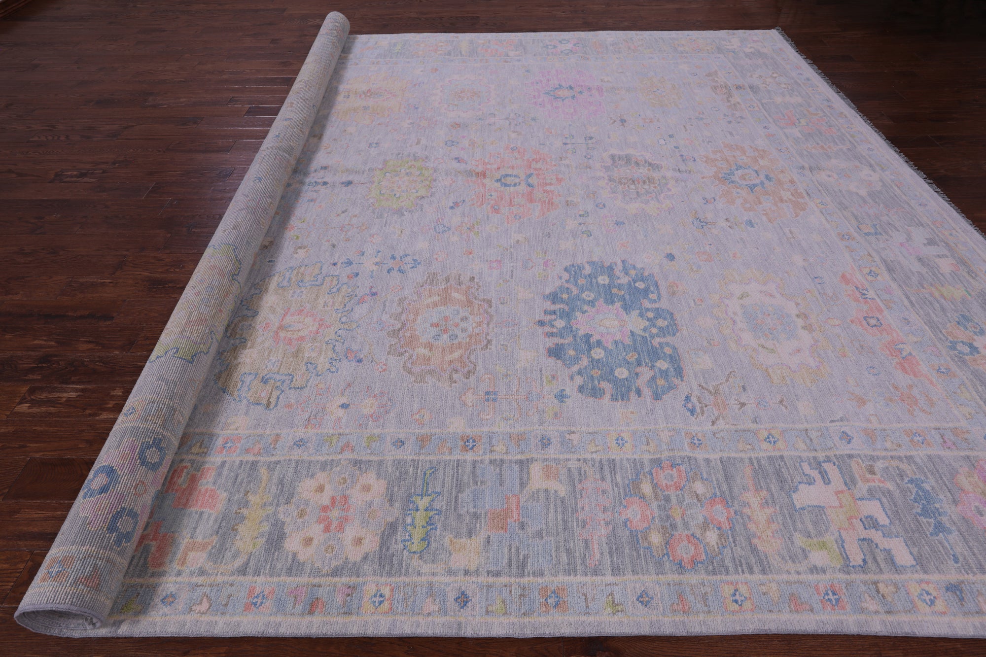 Silver Turkish Oushak Handmade Wool Rug - 12' 0" X 14' 8" - Golden Nile
