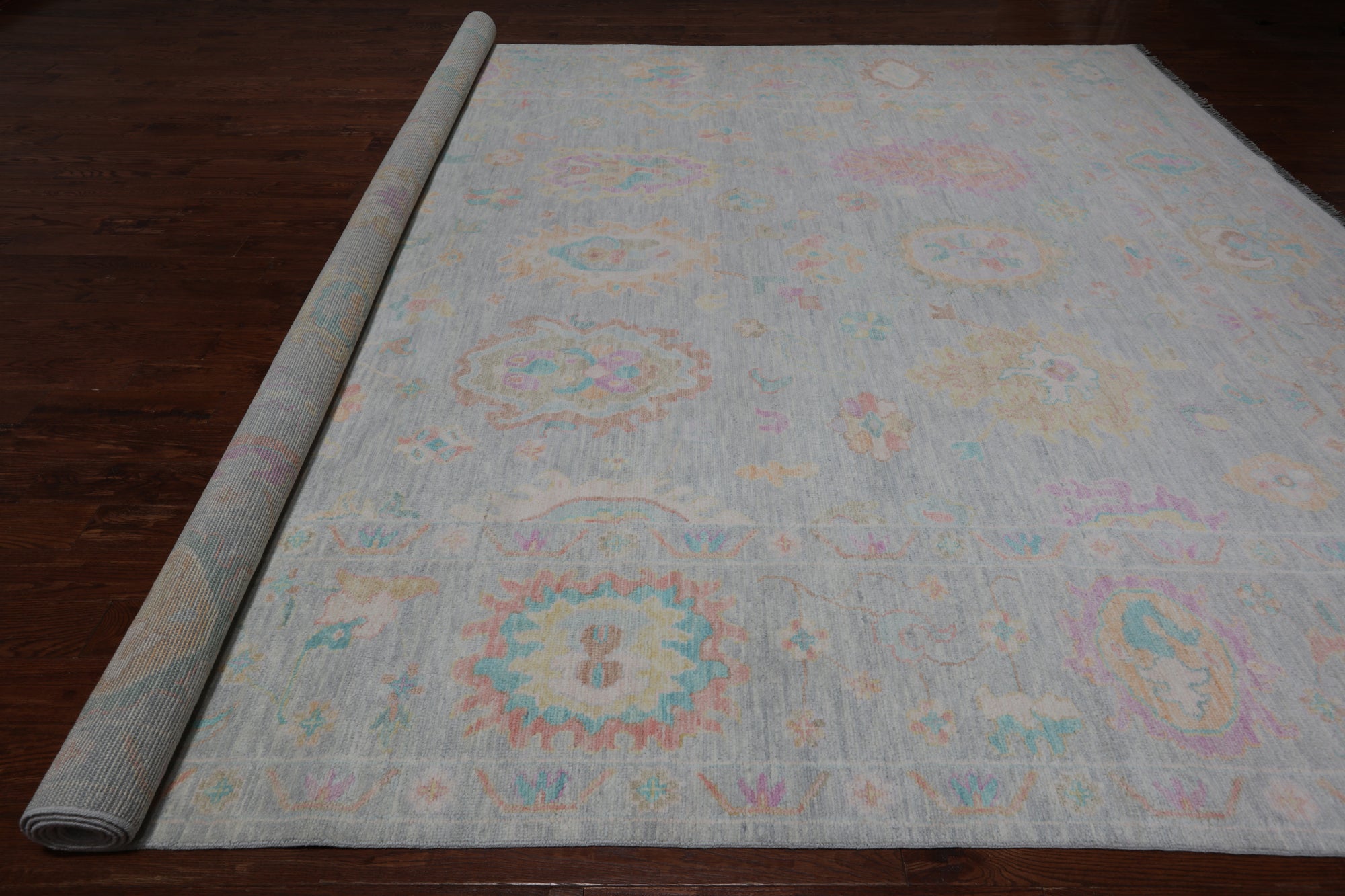 SUPER SALE Grey Turkish Oushak Hand Knotted Wool Rug - 12' 2" X 15' 5"