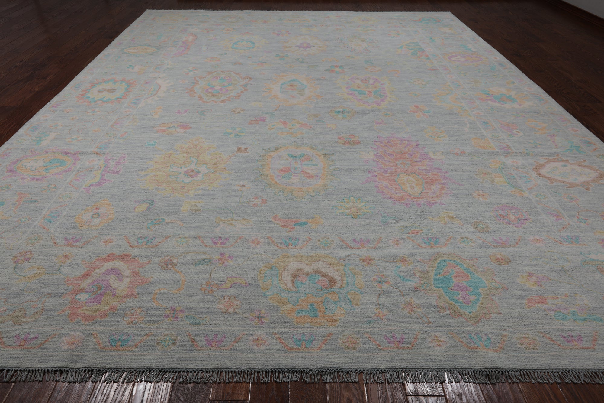 SUPER SALE Grey Turkish Oushak Hand Knotted Wool Rug - 12' 2" X 15' 5"