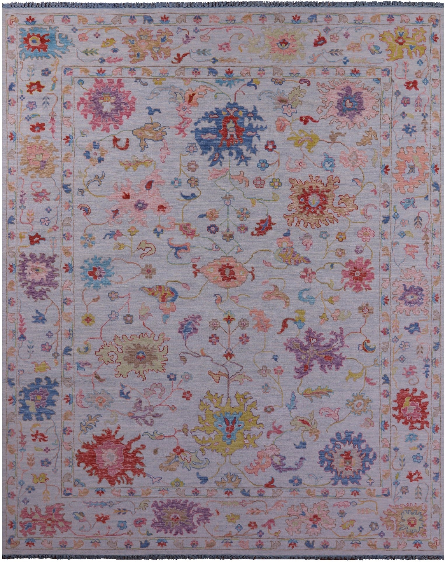 Light Blue Turkish Oushak Hand Knotted Wool Rug - 12' 1" X 14' 11" - Golden Nile