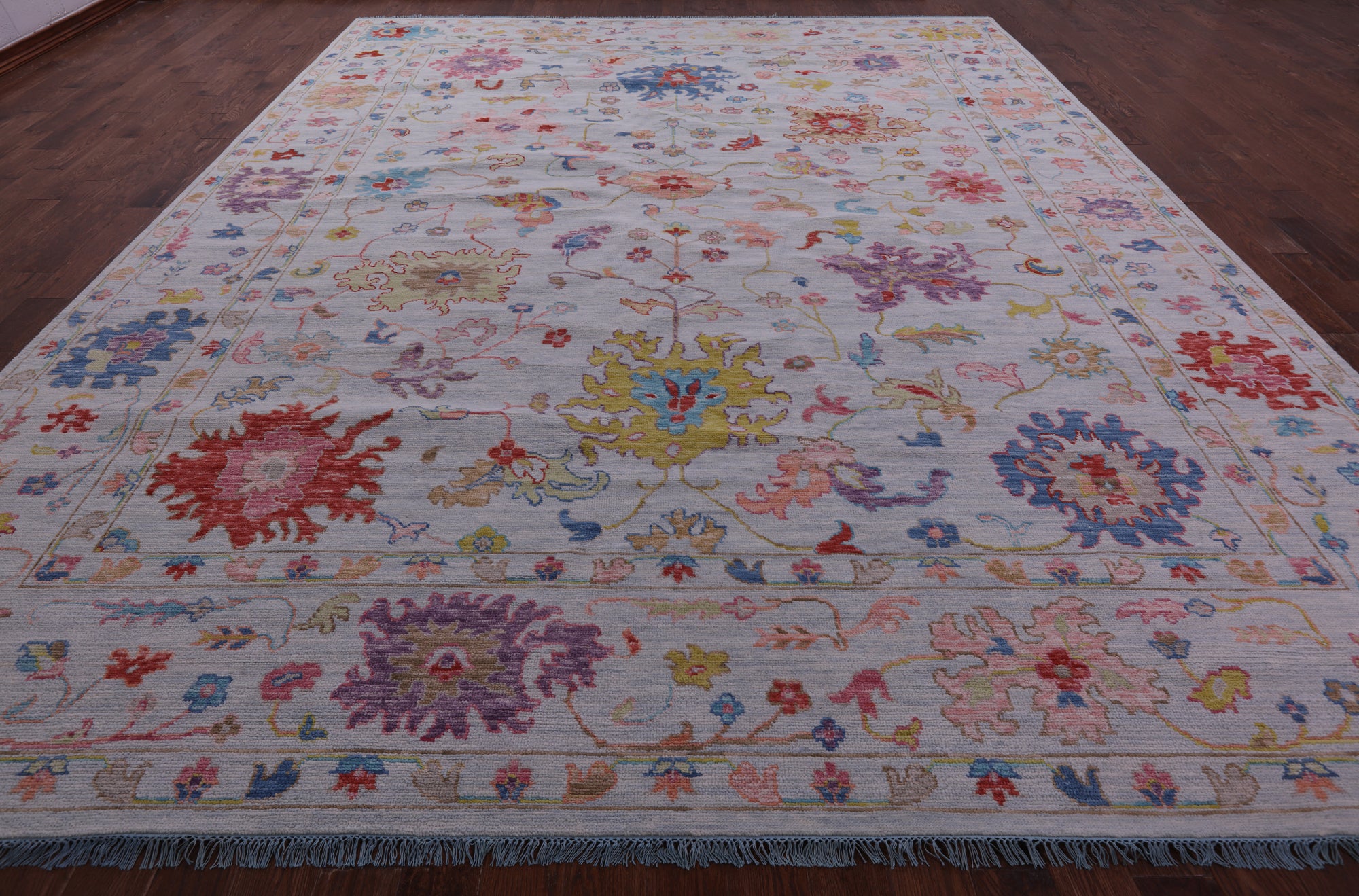 Light Blue Turkish Oushak Hand Knotted Wool Rug - 12' 1" X 14' 11" - Golden Nile