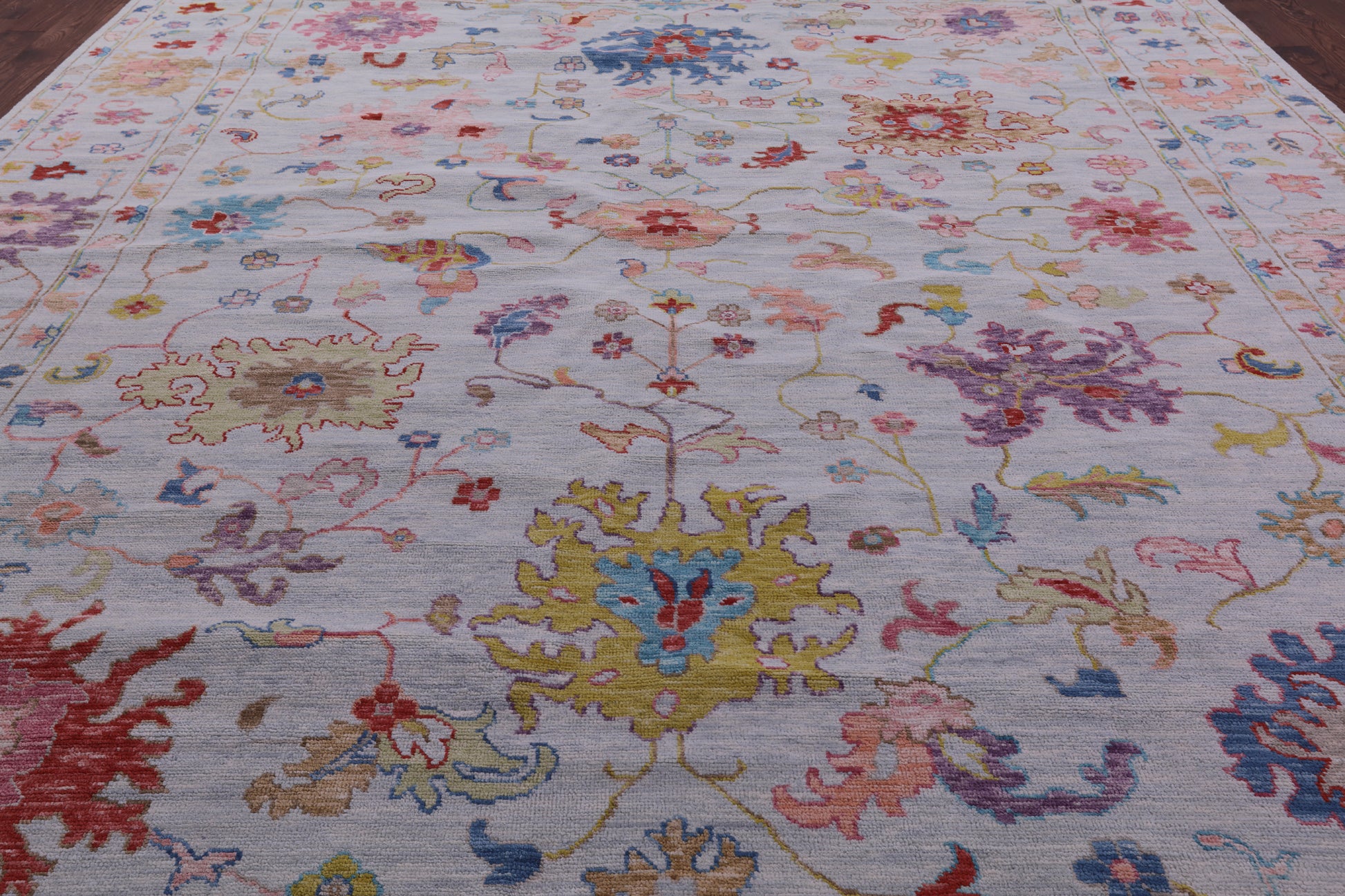 Light Blue Turkish Oushak Hand Knotted Wool Rug - 12' 1" X 14' 11" - Golden Nile