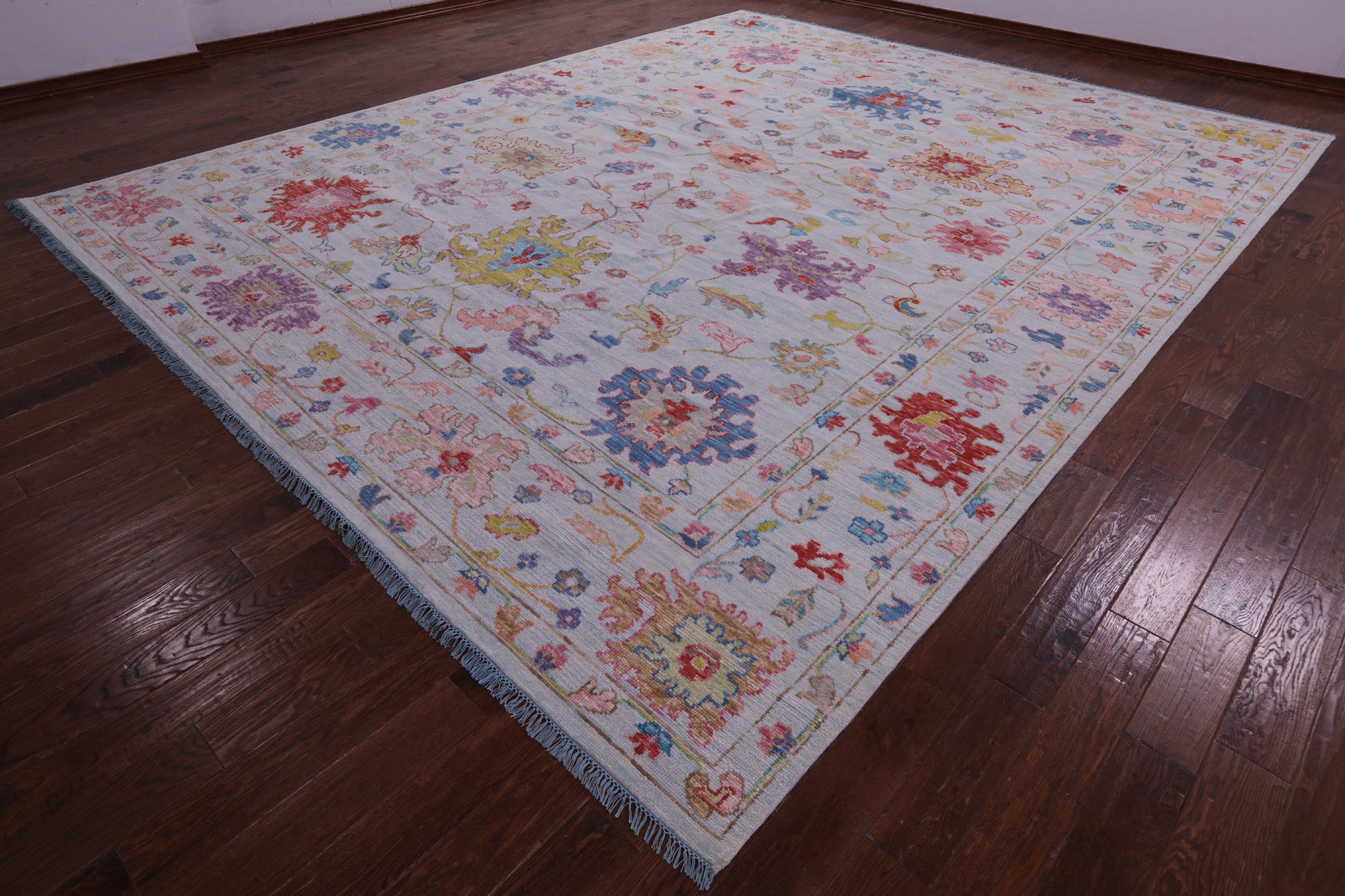 Light Blue Turkish Oushak Hand Knotted Wool Rug - 12' 1" X 14' 11" - Golden Nile