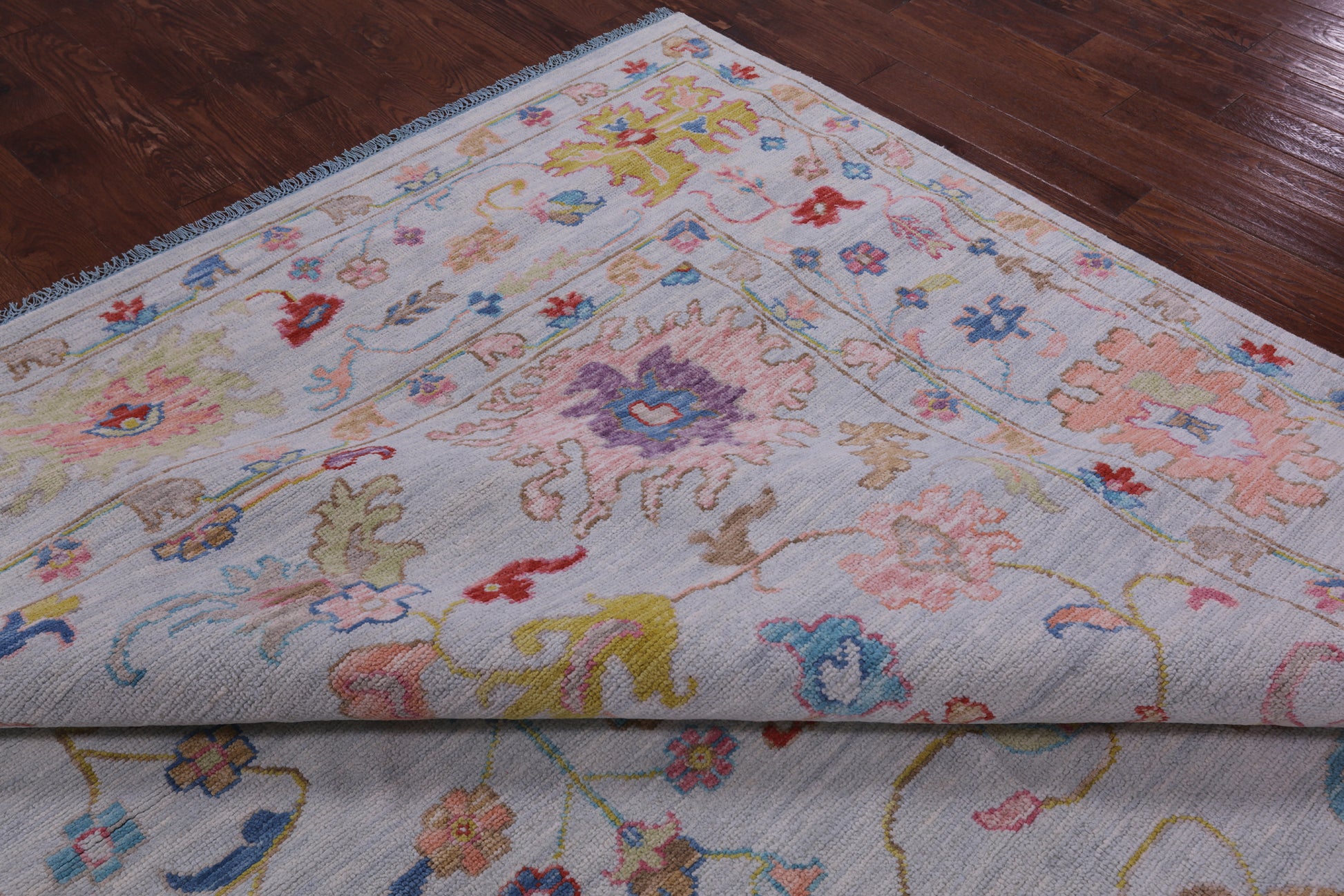 Light Blue Turkish Oushak Hand Knotted Wool Rug - 12' 1" X 14' 11" - Golden Nile