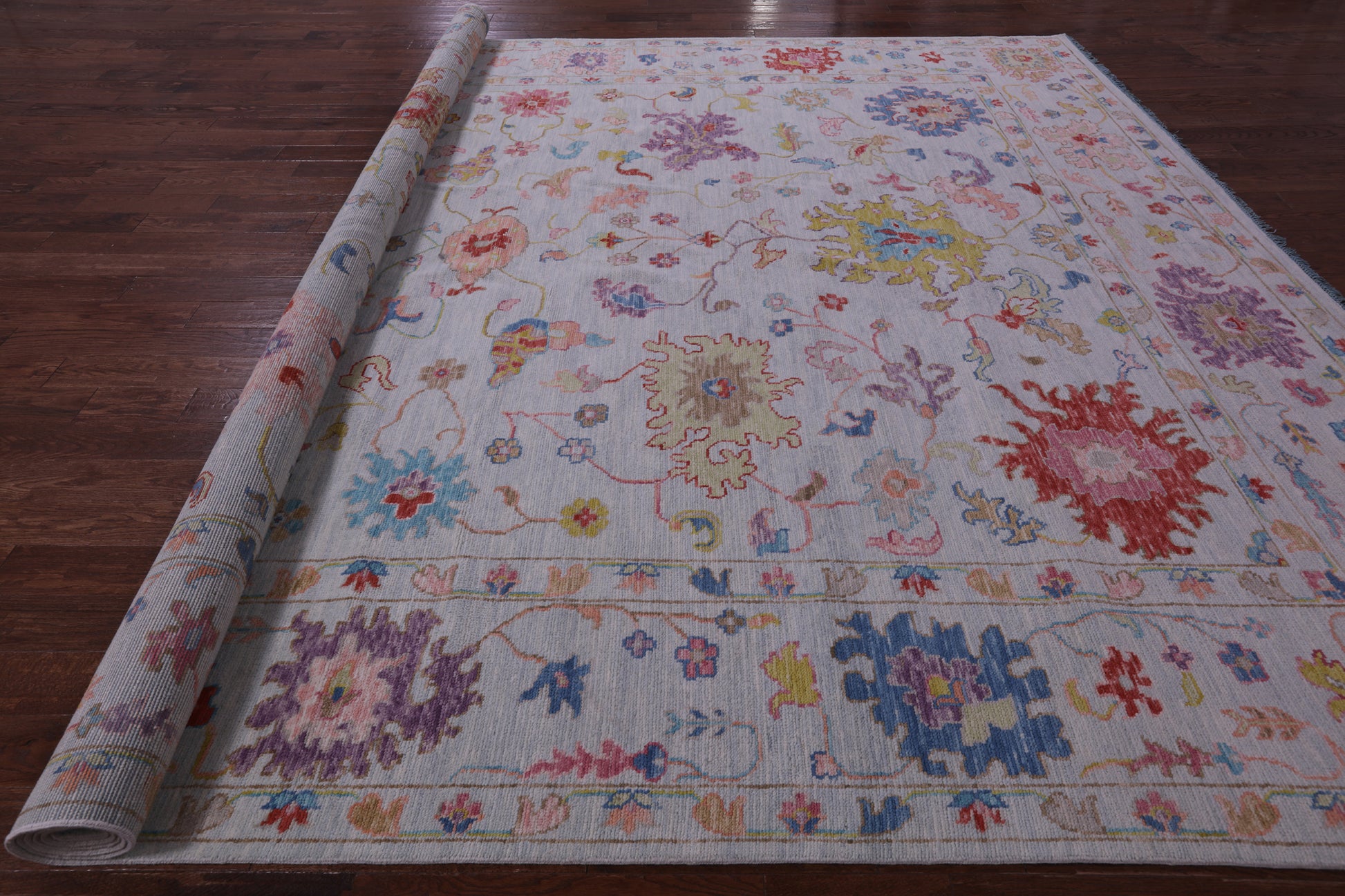Light Blue Turkish Oushak Hand Knotted Wool Rug - 12' 1" X 14' 11" - Golden Nile