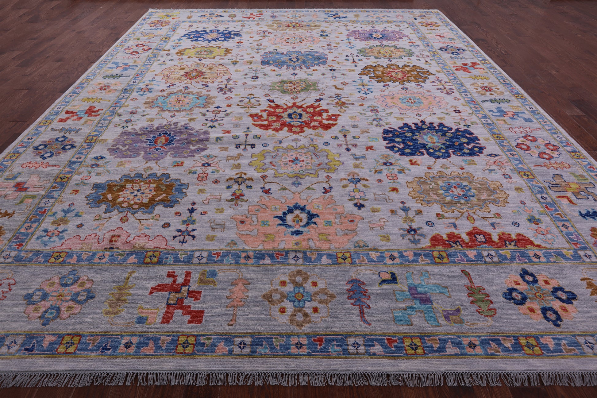 Grey Turkish Oushak Hand Knotted Wool Rug - 12' 3" X 14' 10" - Golden Nile