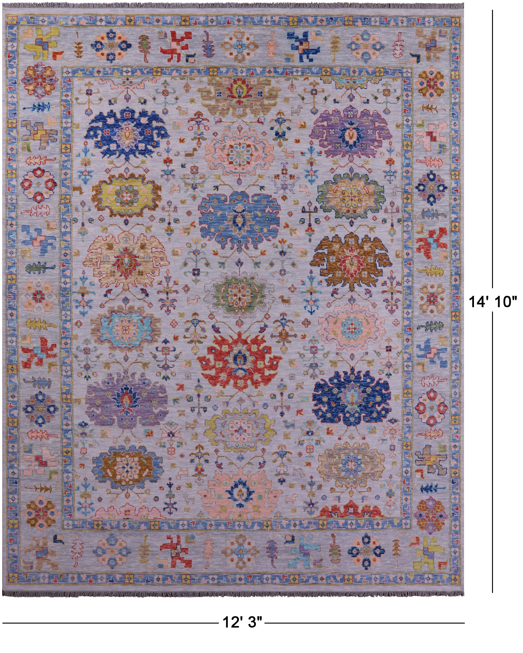 Grey Turkish Oushak Hand Knotted Wool Rug - 12' 3" X 14' 10" - Golden Nile