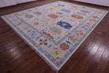 Grey Turkish Oushak Hand Knotted Wool Rug - 12' 3" X 14' 10" - Golden Nile