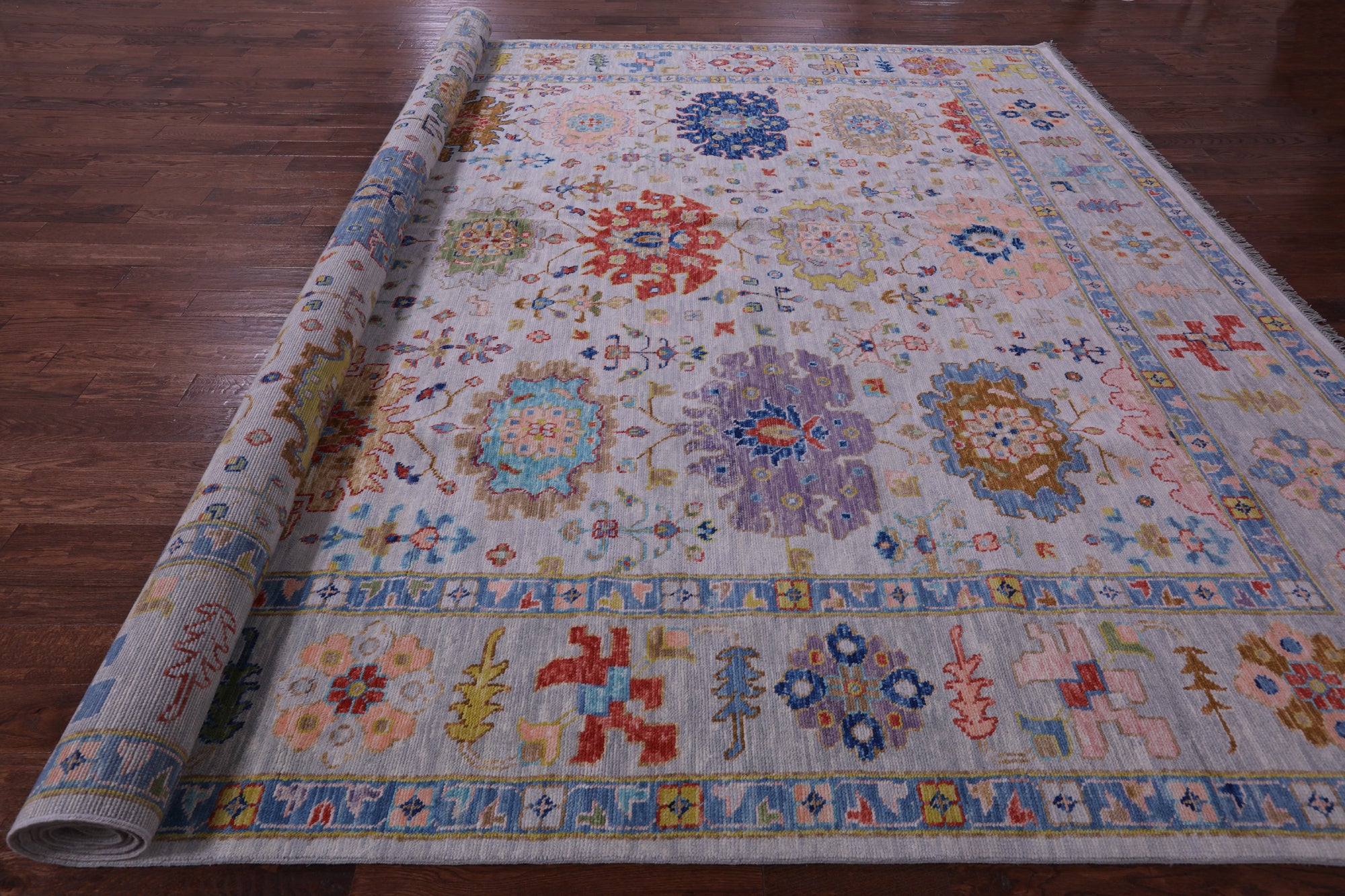 Grey Turkish Oushak Hand Knotted Wool Rug - 12' 3" X 14' 10" - Golden Nile