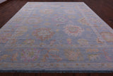 Light Blue Turkish Oushak Hand Knotted Wool Rug - 12' 3" X 14' 9" - Golden Nile