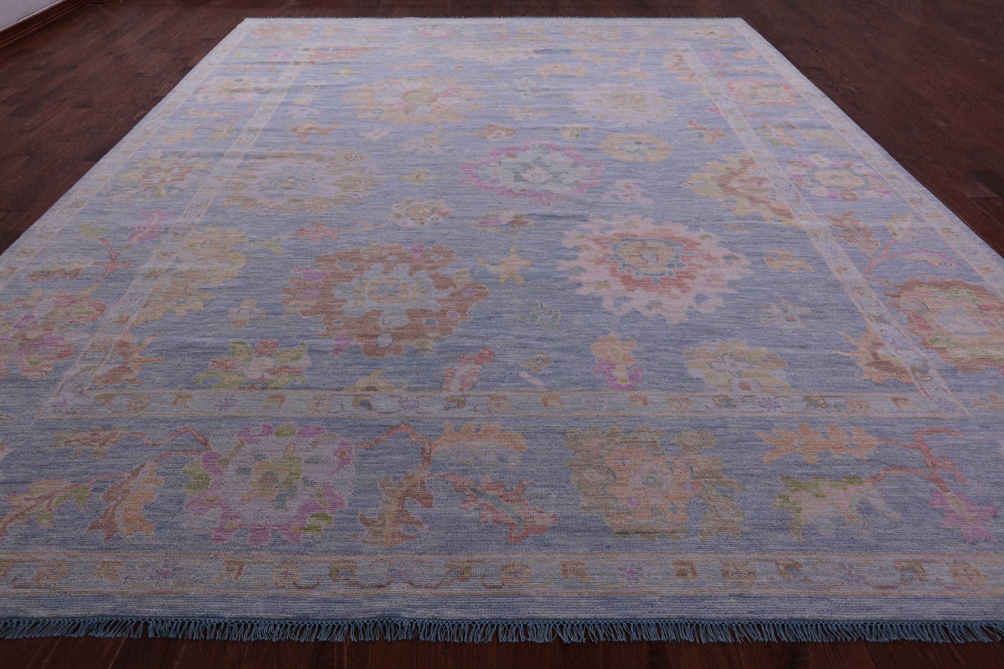 Light Blue Turkish Oushak Hand Knotted Wool Rug - 12' 3" X 14' 9" - Golden Nile