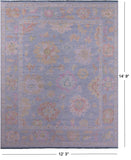 Light Blue Turkish Oushak Hand Knotted Wool Rug - 12' 3" X 14' 9" - Golden Nile