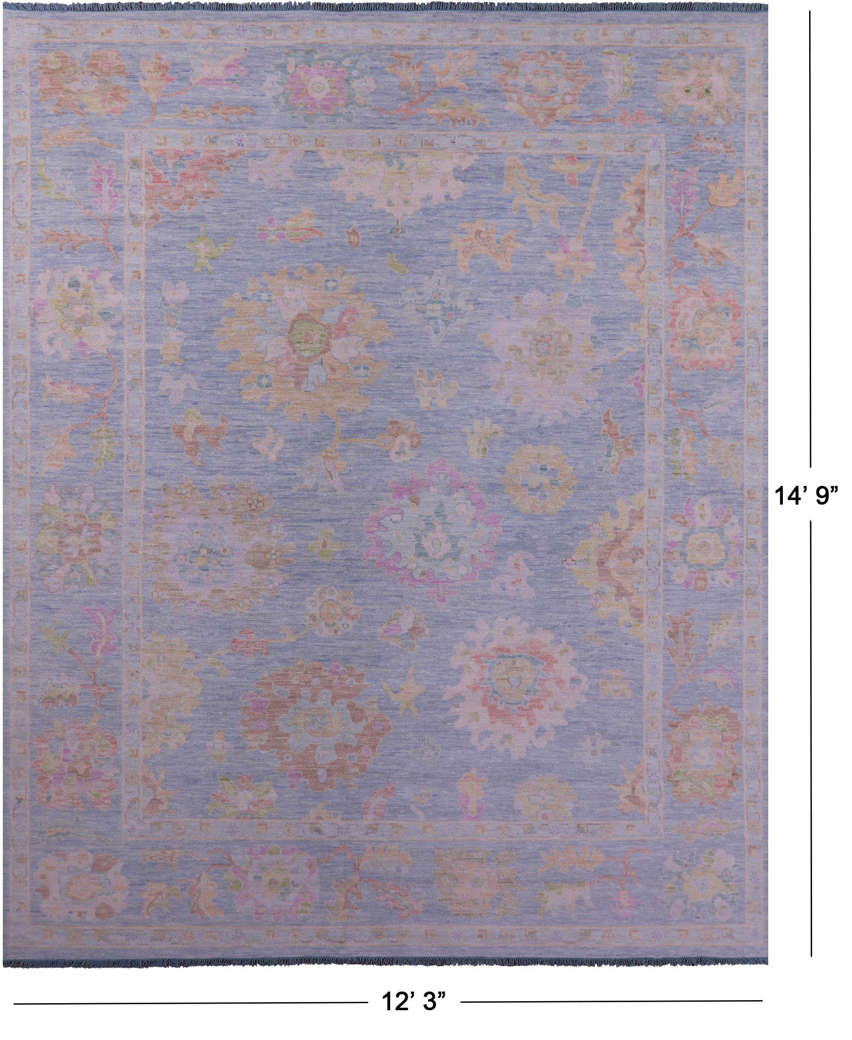 Light Blue Turkish Oushak Hand Knotted Wool Rug - 12' 3" X 14' 9" - Golden Nile