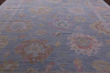 Light Blue Turkish Oushak Hand Knotted Wool Rug - 12' 3" X 14' 9" - Golden Nile