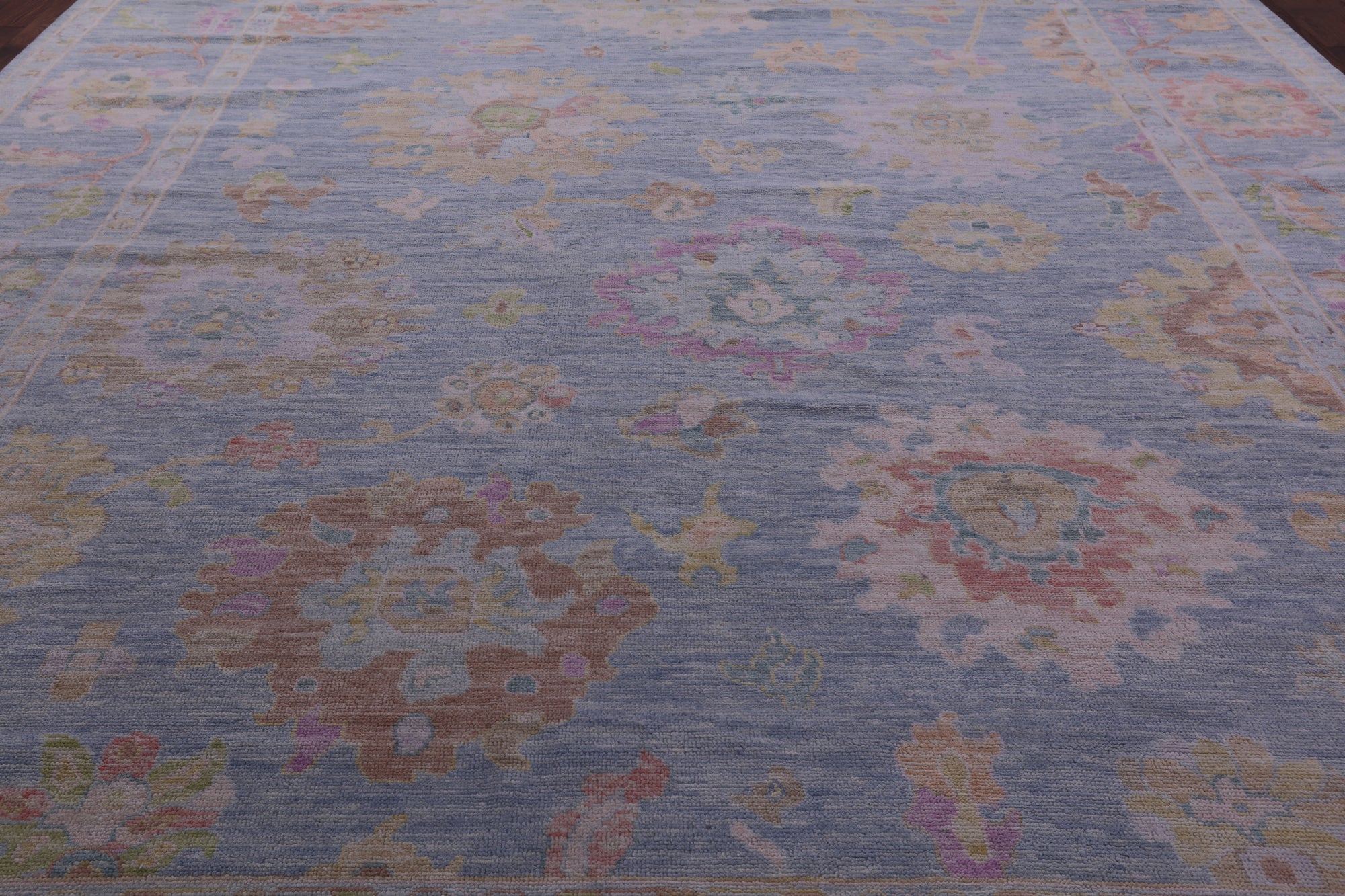Light Blue Turkish Oushak Hand Knotted Wool Rug - 12' 3" X 14' 9" - Golden Nile
