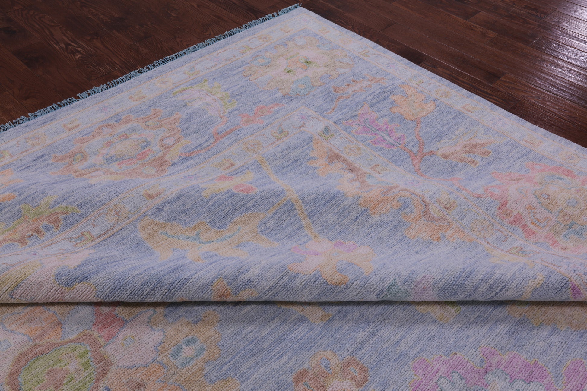 Light Blue Turkish Oushak Hand Knotted Wool Rug - 12' 3" X 14' 9" - Golden Nile