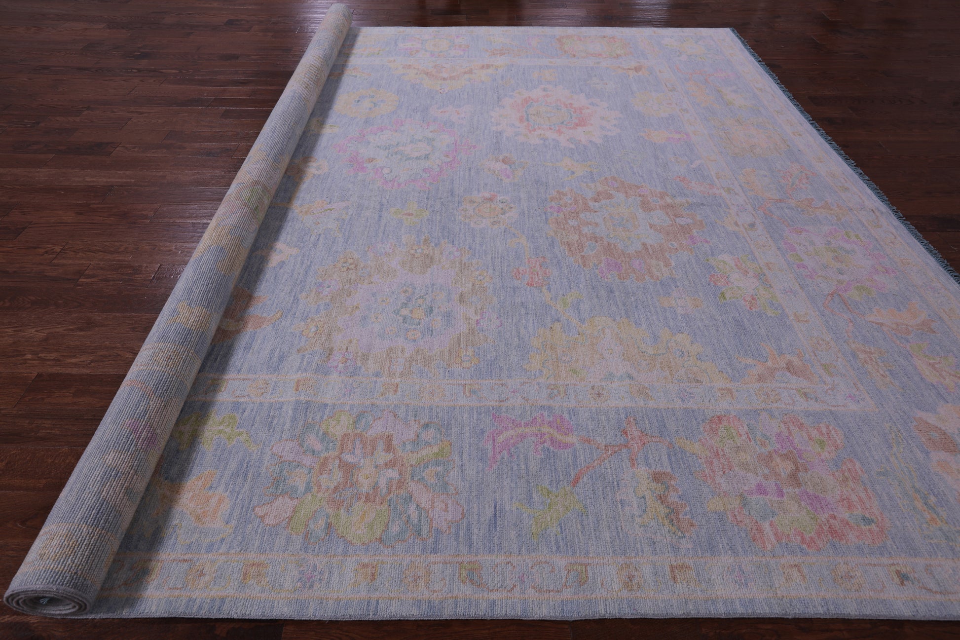 Light Blue Turkish Oushak Hand Knotted Wool Rug - 12' 3" X 14' 9" - Golden Nile