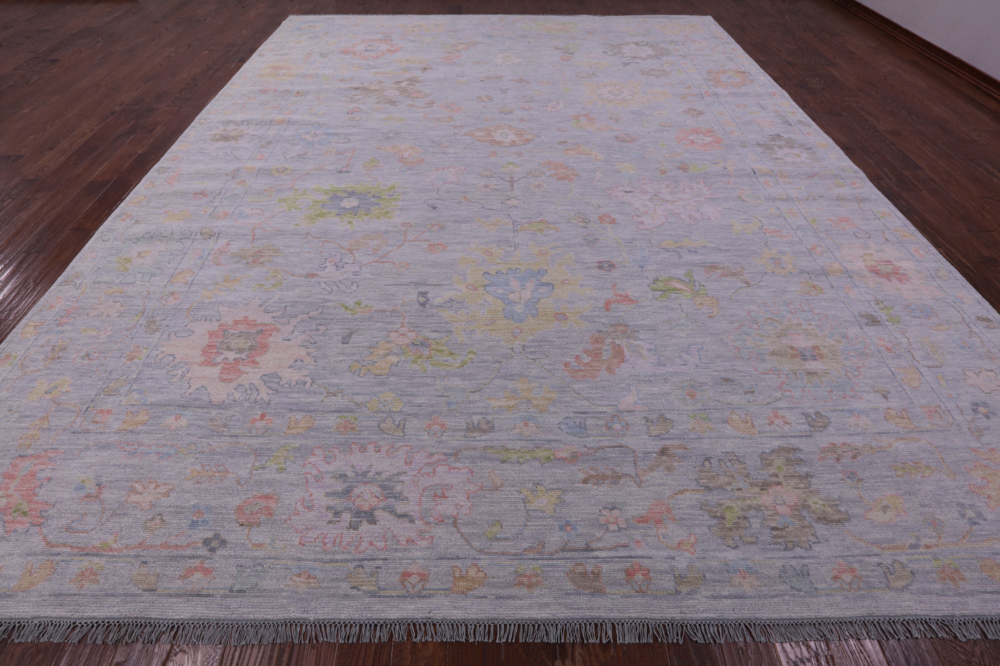 Silver Turkish Oushak Hand Knotted Wool Rug - 12' 2" X 14' 10" - Golden Nile