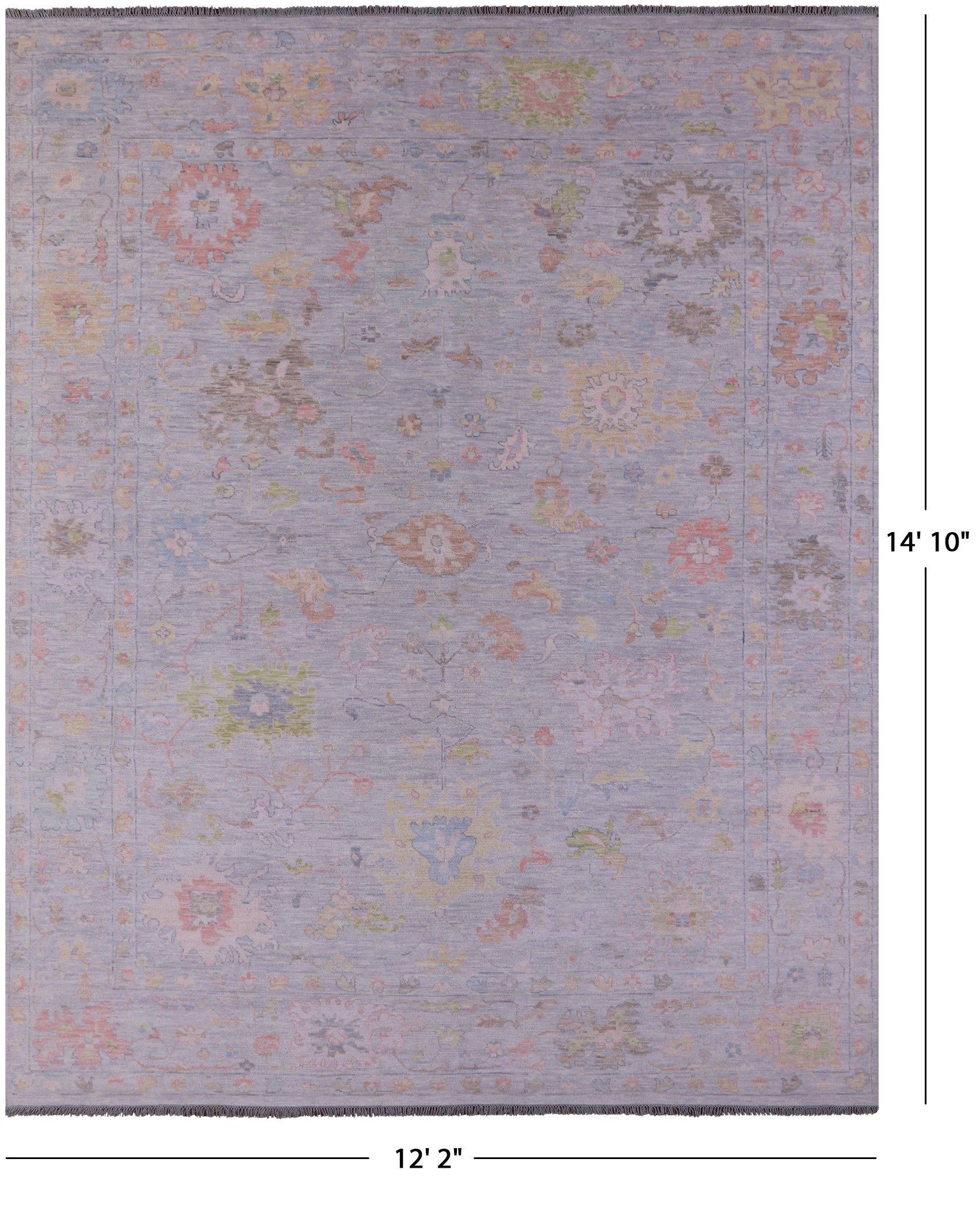 Silver Turkish Oushak Hand Knotted Wool Rug - 12' 2" X 14' 10" - Golden Nile