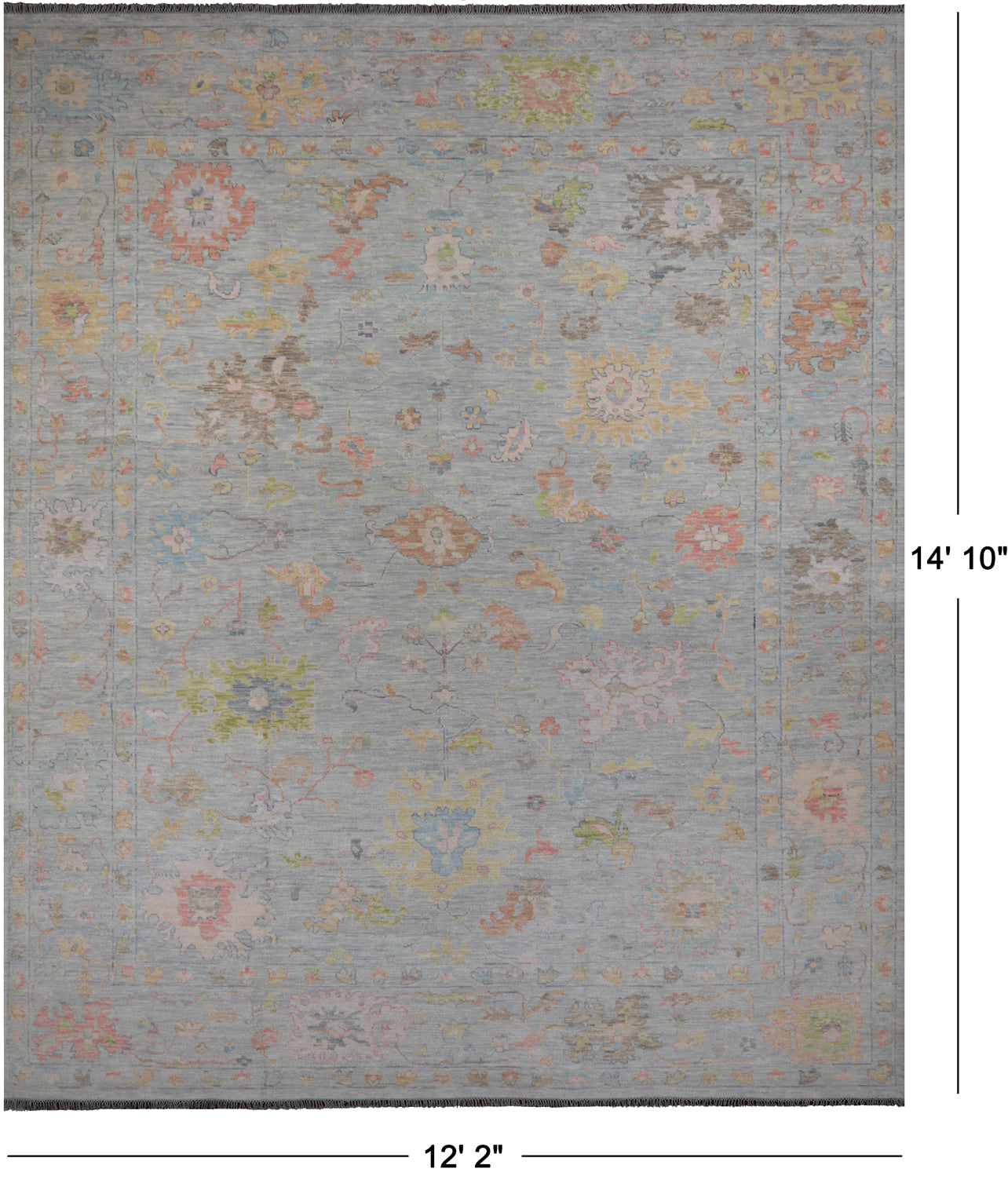 SUPER SALE Silver Turkish Oushak Hand Knotted Wool Rug - 12' 2" X 14' 10"