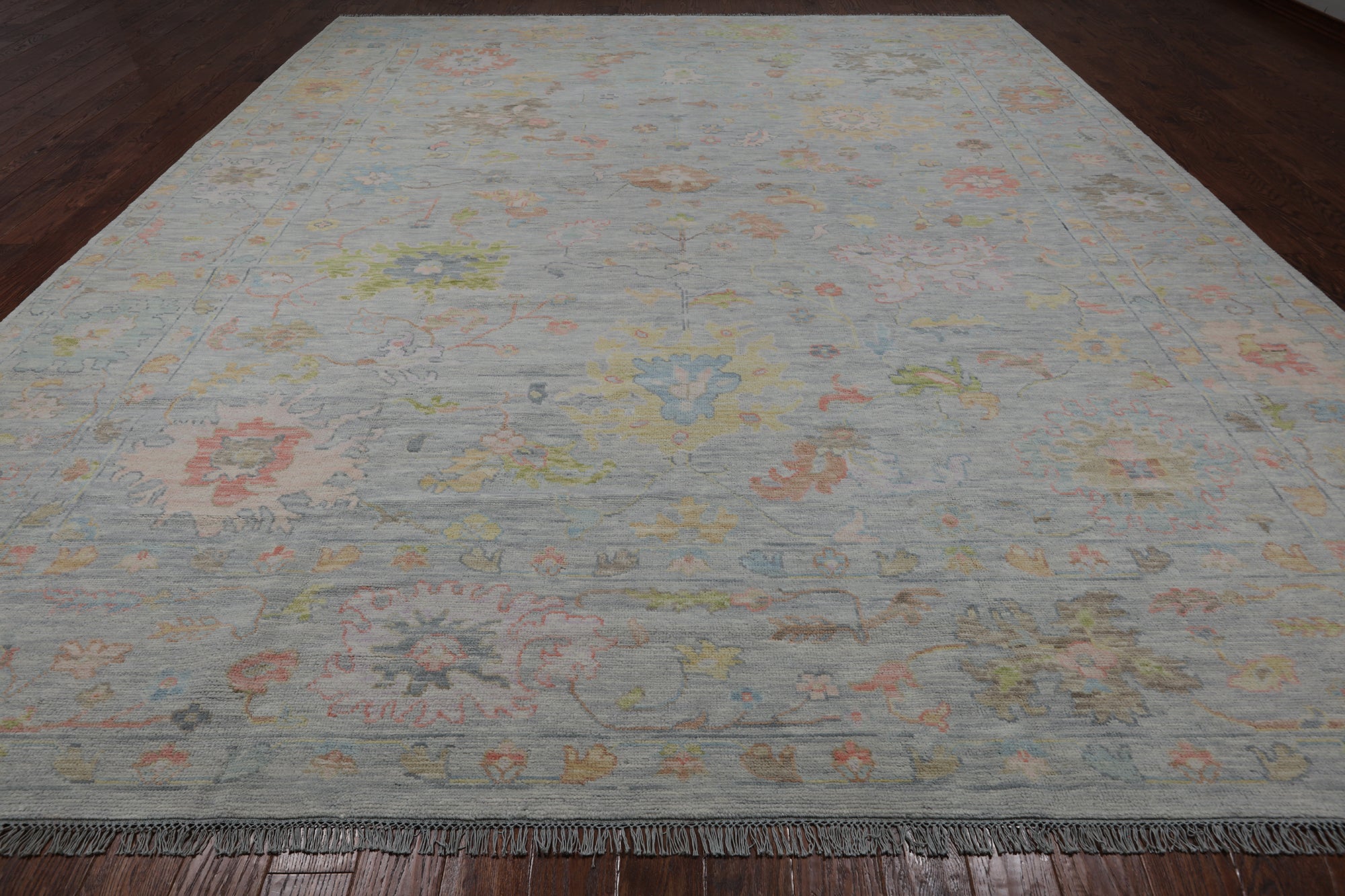 SUPER SALE Silver Turkish Oushak Hand Knotted Wool Rug - 12' 2" X 14' 10"