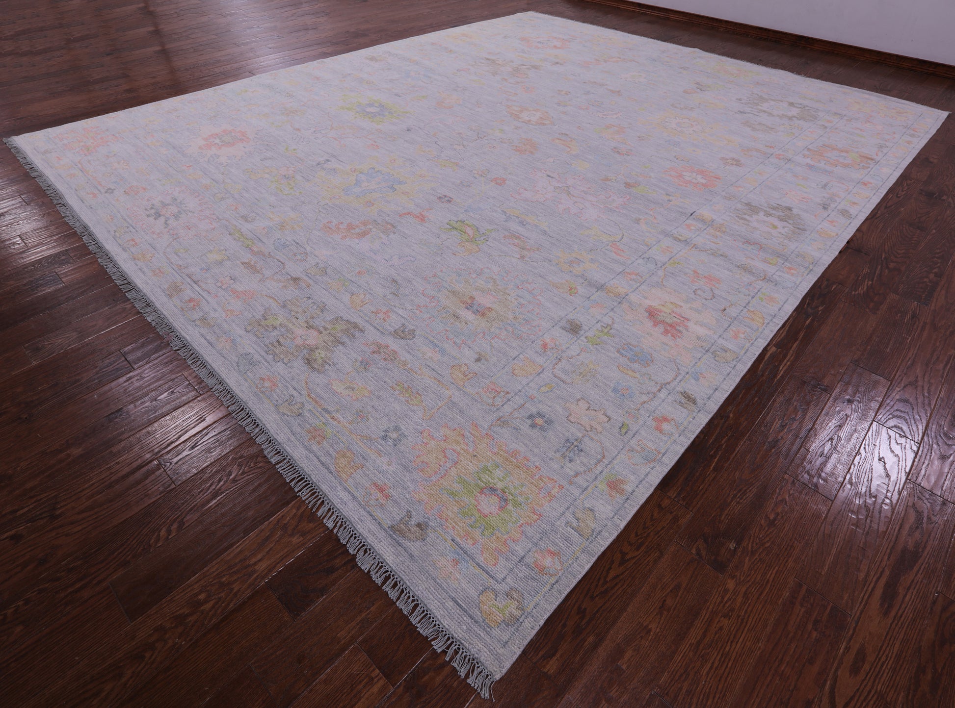 Silver Turkish Oushak Hand Knotted Wool Rug - 12' 2" X 14' 10" - Golden Nile