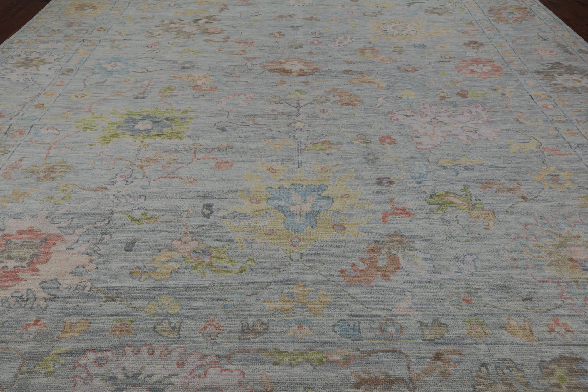 SUPER SALE Silver Turkish Oushak Hand Knotted Wool Rug - 12' 2" X 14' 10"
