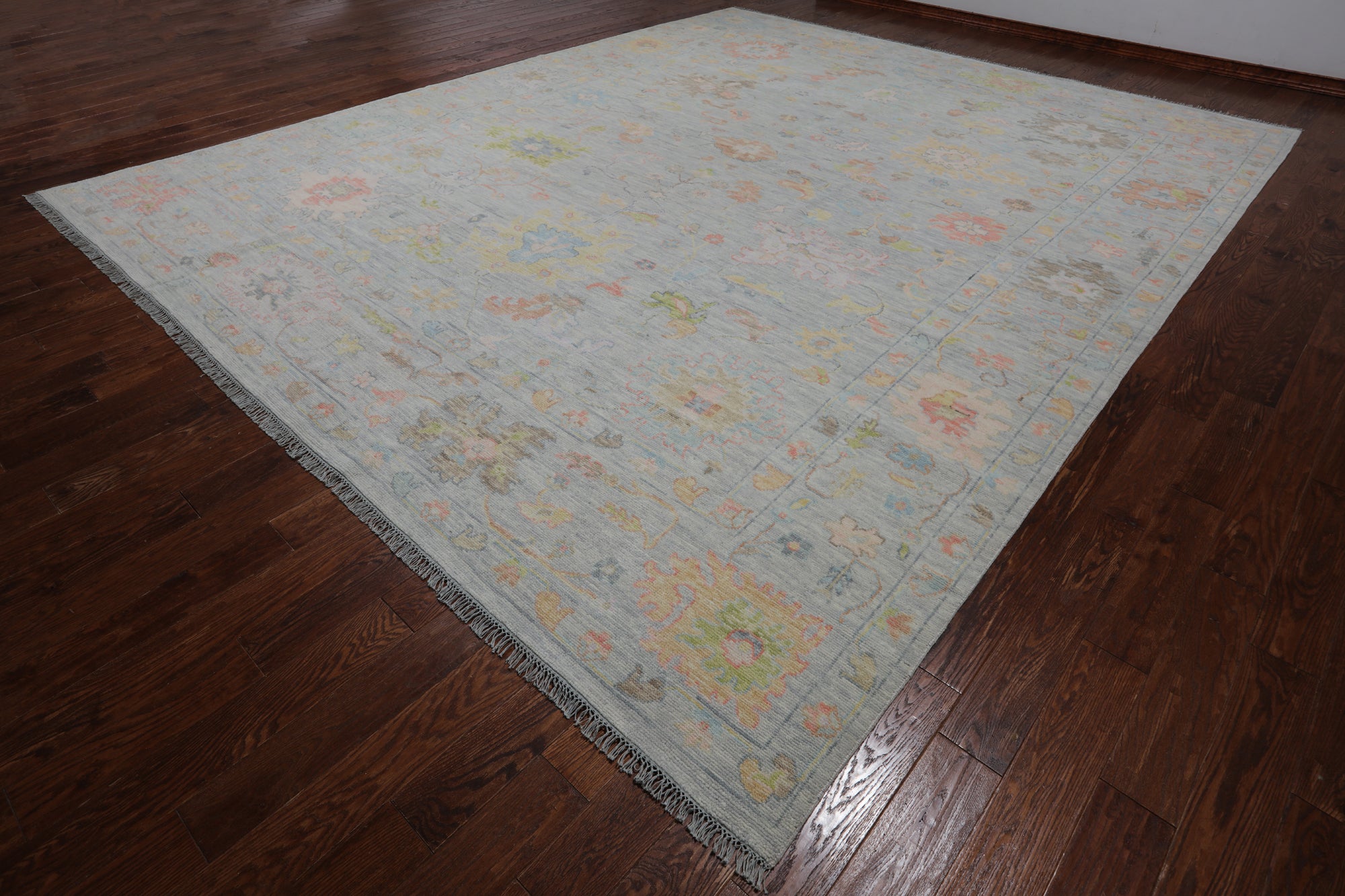 SUPER SALE Silver Turkish Oushak Hand Knotted Wool Rug - 12' 2" X 14' 10"