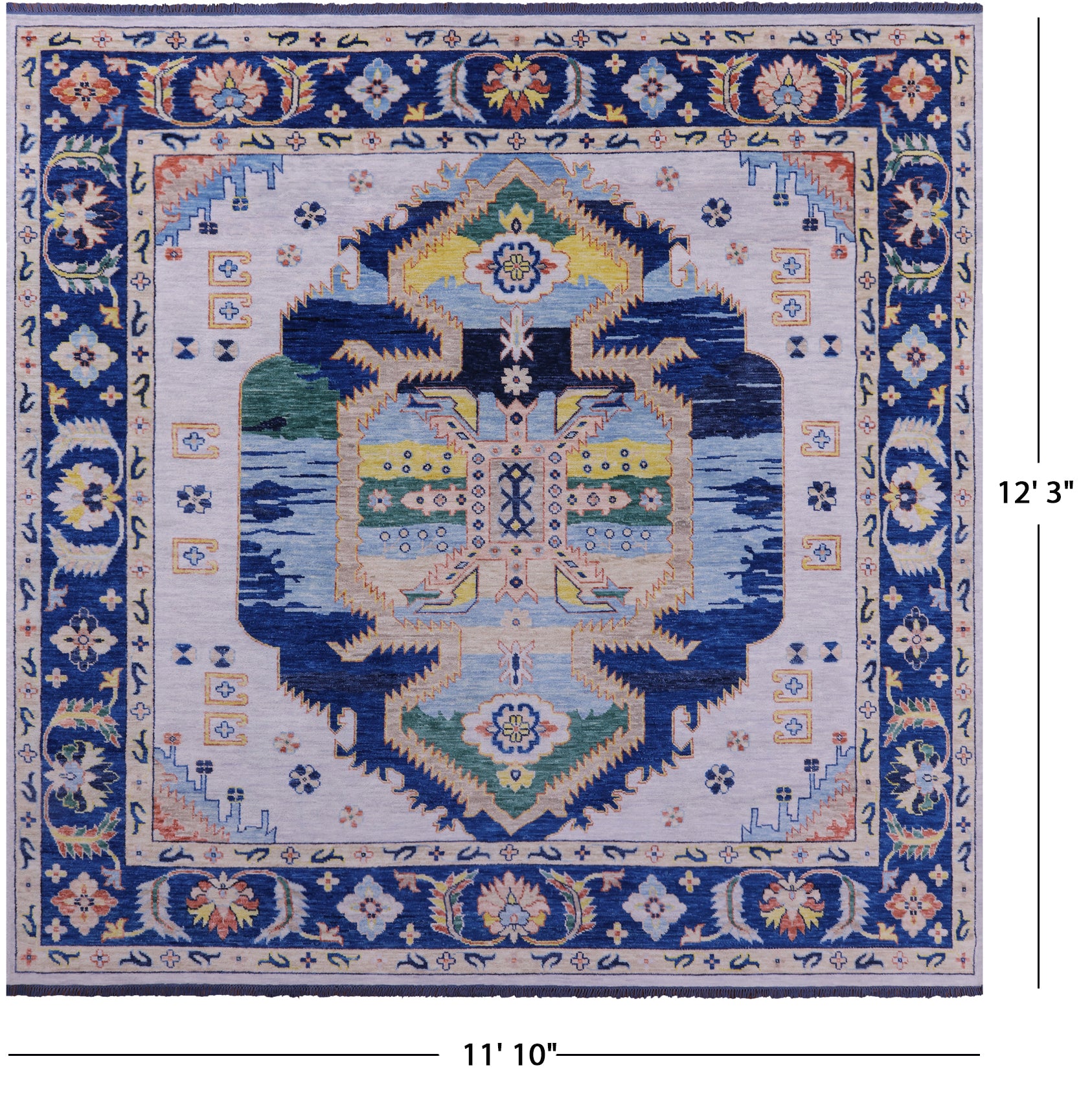 Square Persian Fine Serapi Hand Knotted Wool Rug - 11' 10" X 12' 3" - Golden Nile