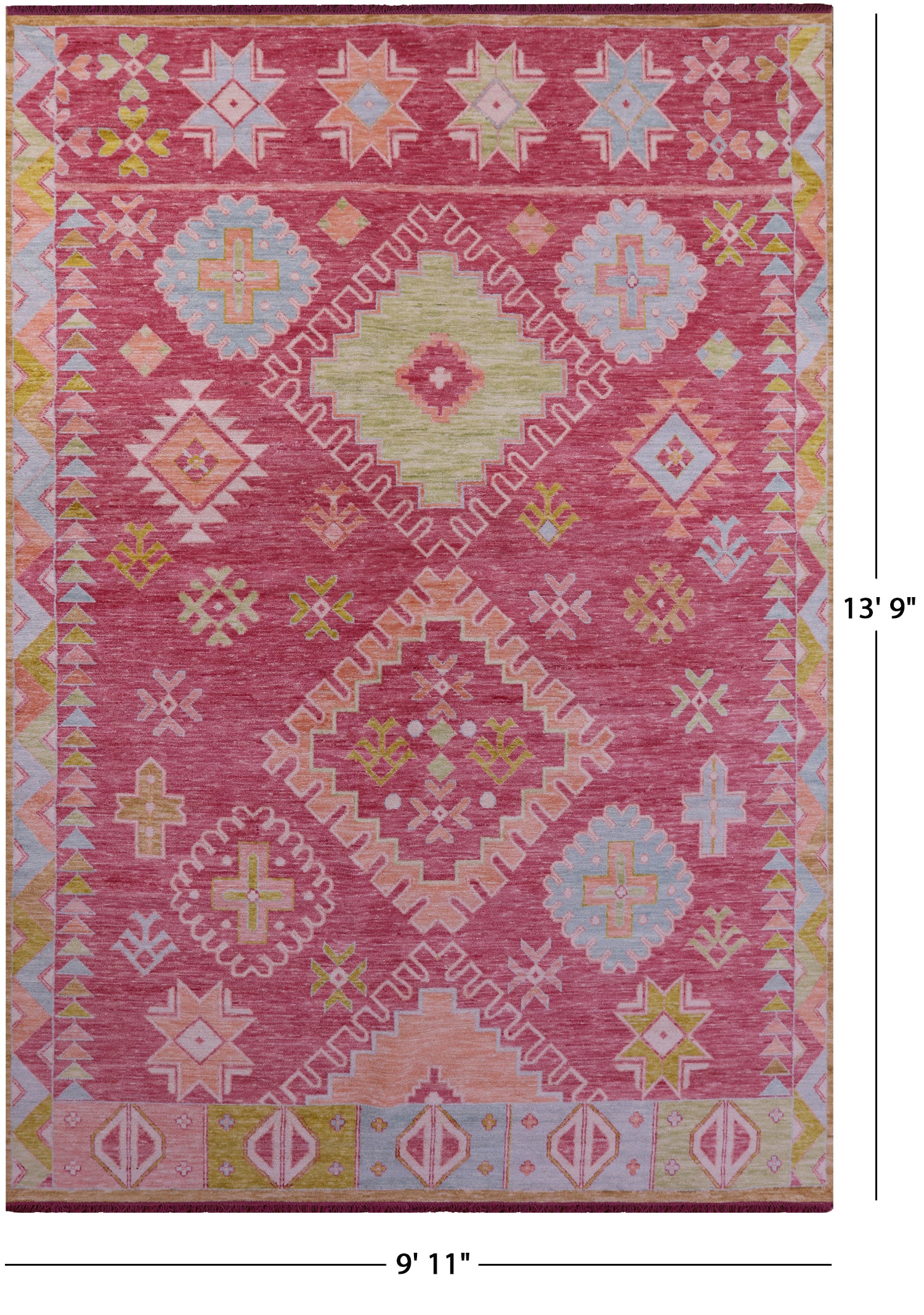 Pink Tribal Moroccan Hand Knotted Wool Rug - 9' 11" X 13' 9" - Golden Nile