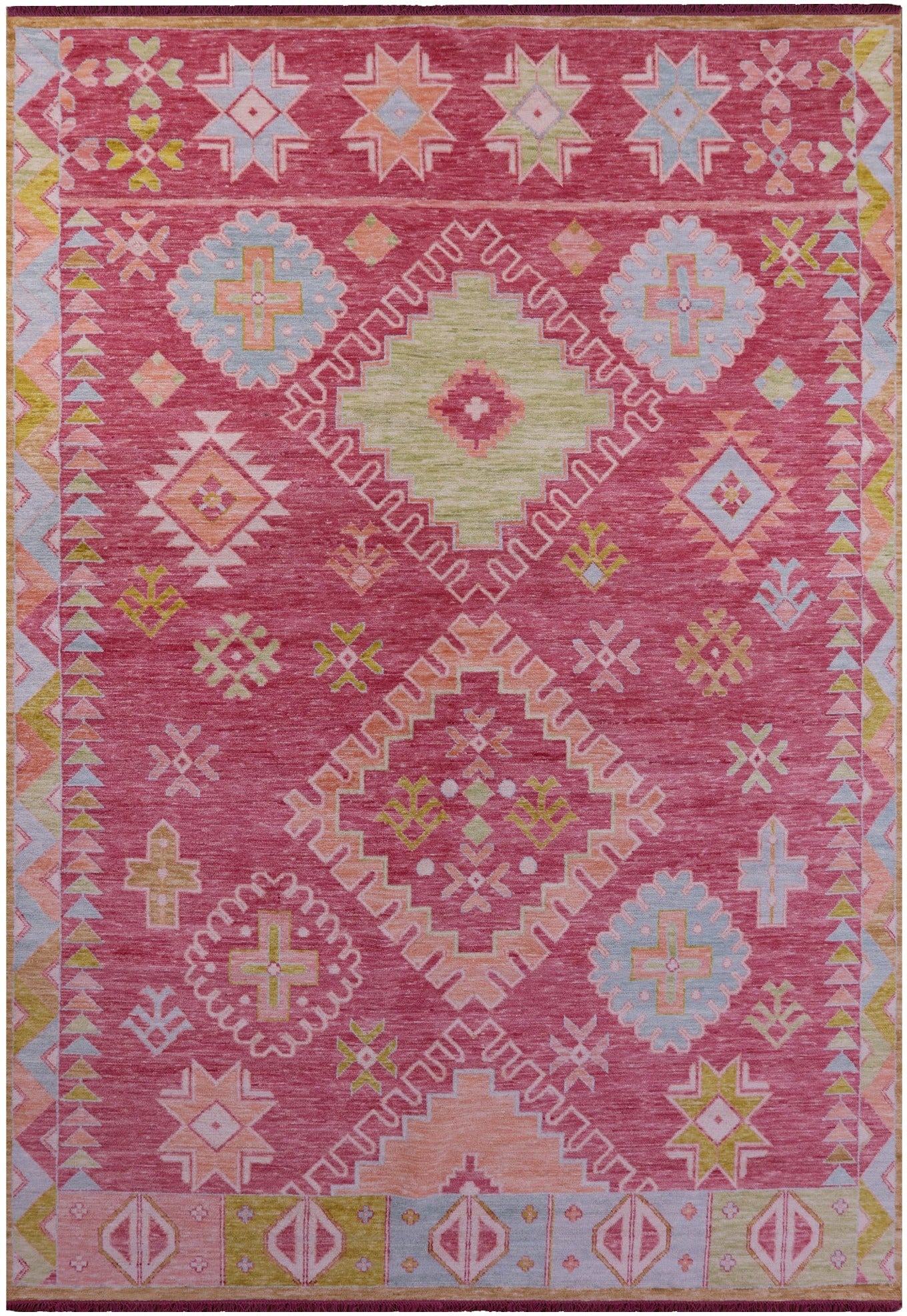 Pink Tribal Moroccan Hand Knotted Wool Rug - 9' 11" X 13' 9" - Golden Nile