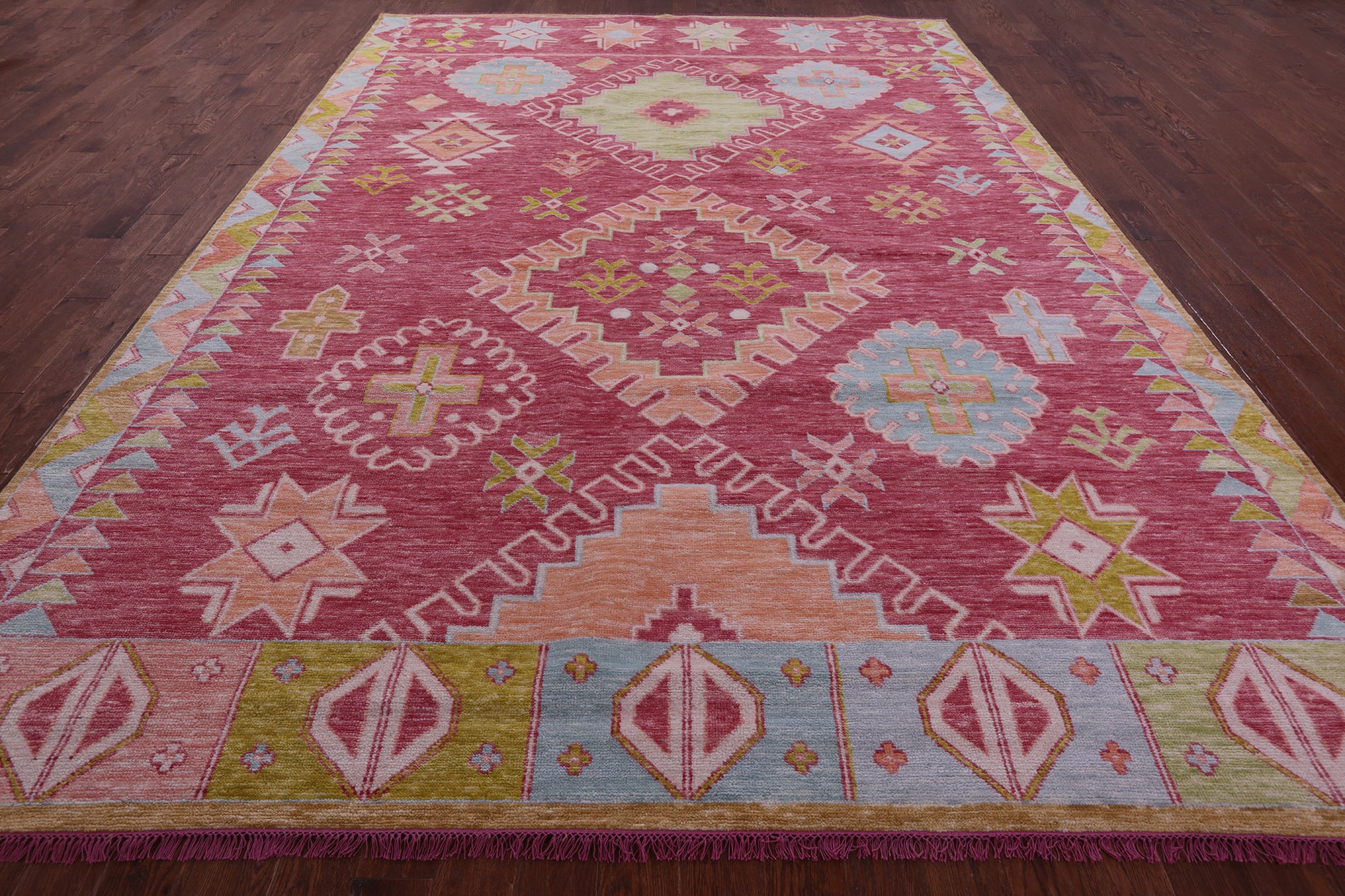 Pink Tribal Moroccan Hand Knotted Wool Rug - 9' 11" X 13' 9" - Golden Nile