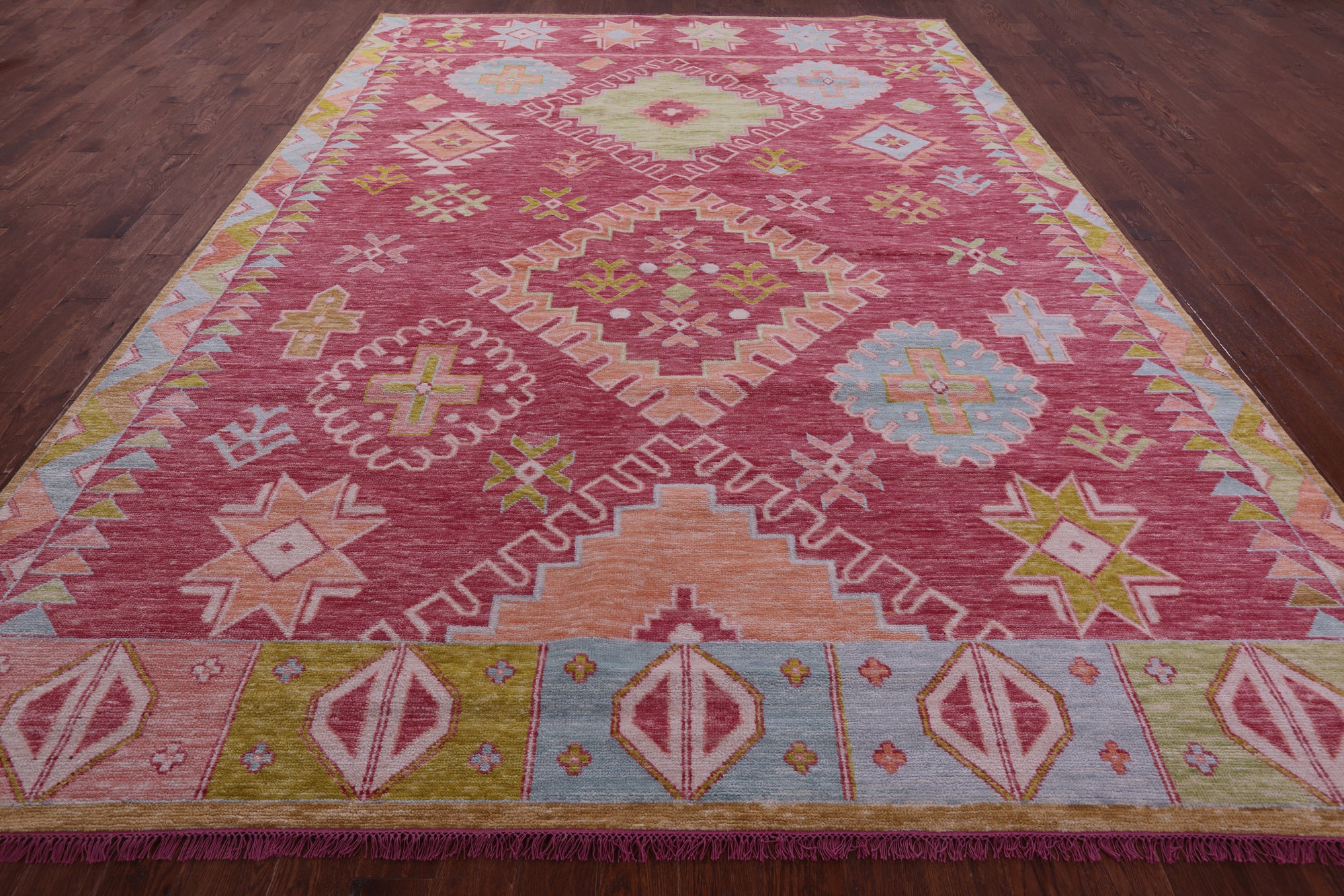 Pink Tribal Moroccan Hand Knotted Wool Rug - 9' 11" X 13' 9" - Golden Nile