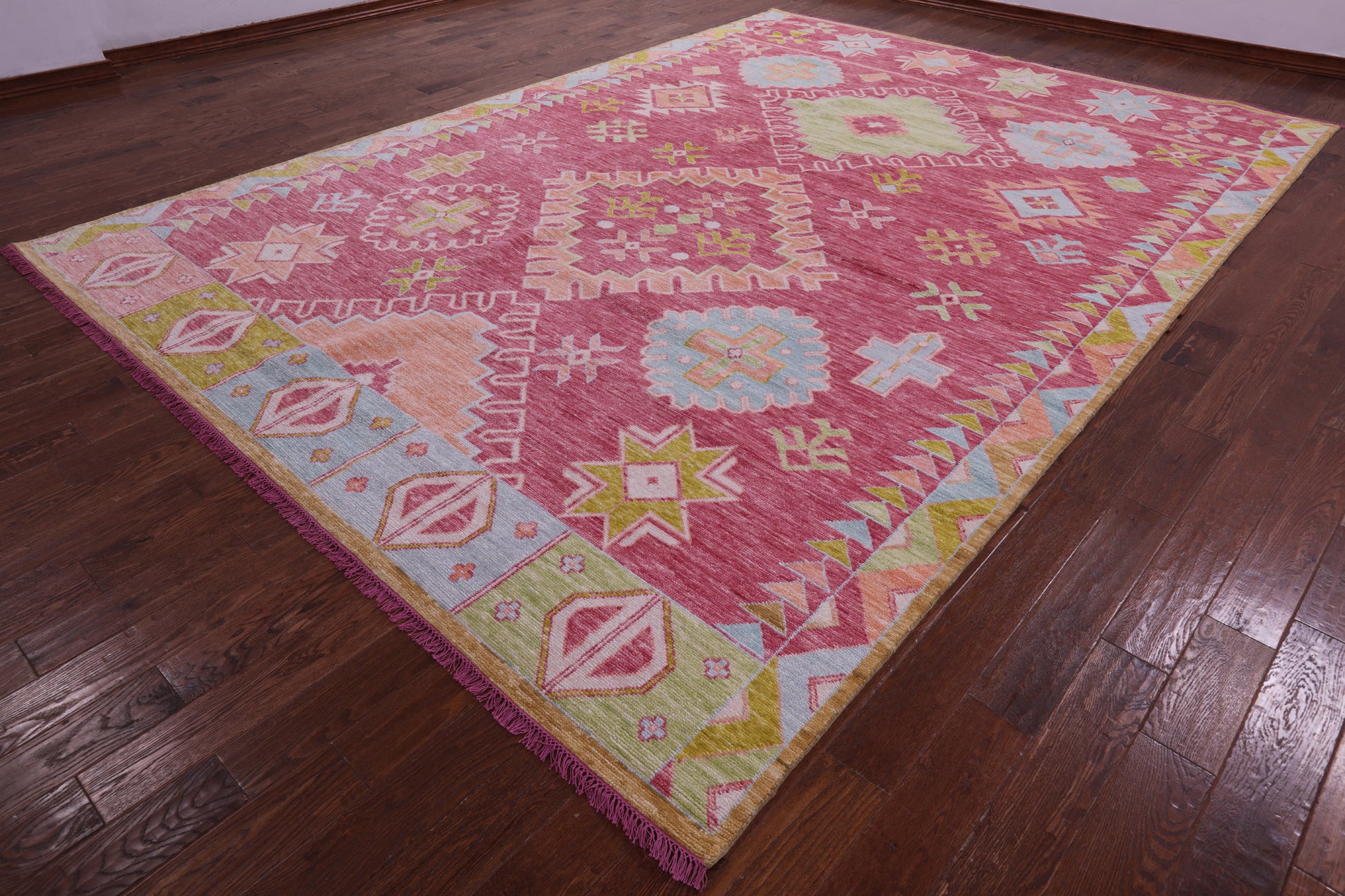 Pink Tribal Moroccan Hand Knotted Wool Rug - 9' 11" X 13' 9" - Golden Nile