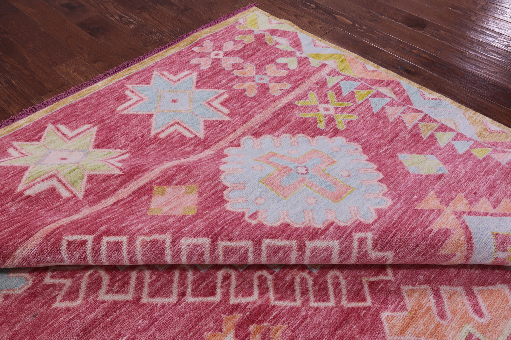 Pink Tribal Moroccan Hand Knotted Wool Rug - 9' 11" X 13' 9" - Golden Nile