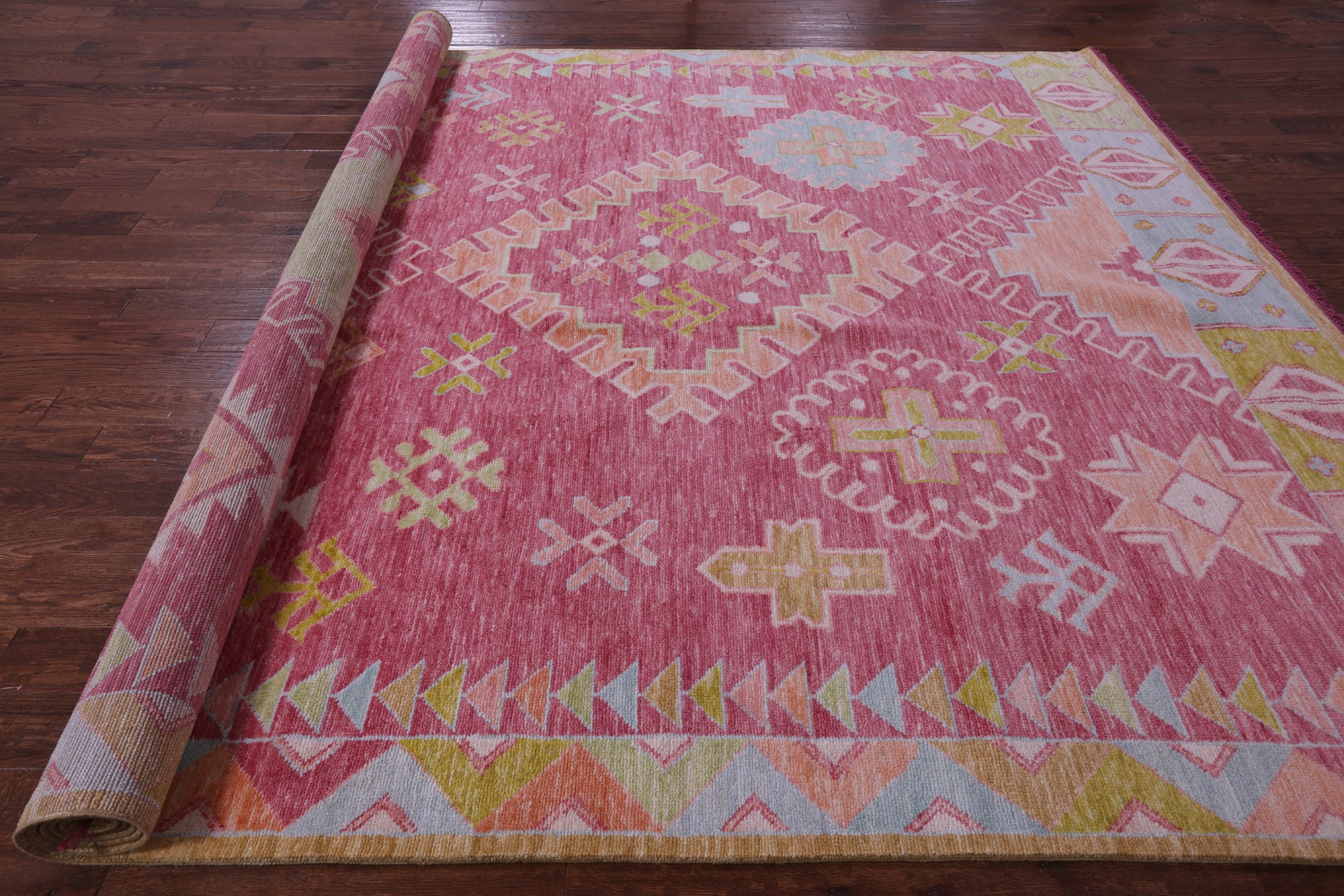 Pink Tribal Moroccan Hand Knotted Wool Rug - 9' 11" X 13' 9" - Golden Nile