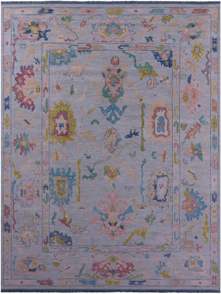 Light Blue Turkish Oushak Hand Knotted Wool Rug - 10' 3" X 13' 9" - Golden Nile