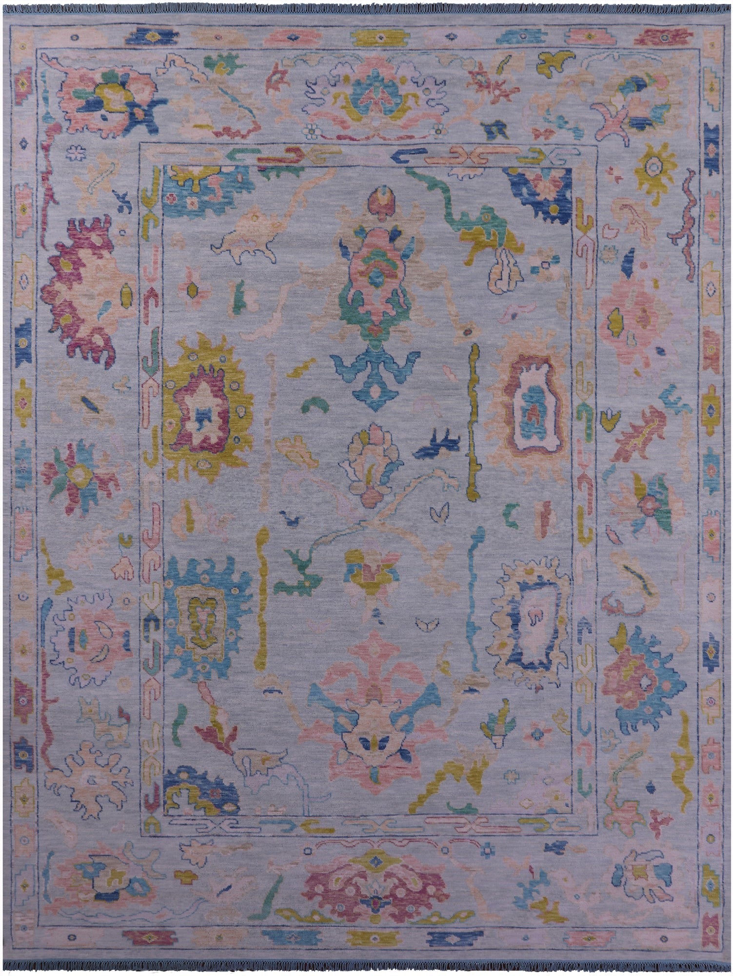 Light Blue Turkish Oushak Hand Knotted Wool Rug - 10' 3" X 13' 9" - Golden Nile