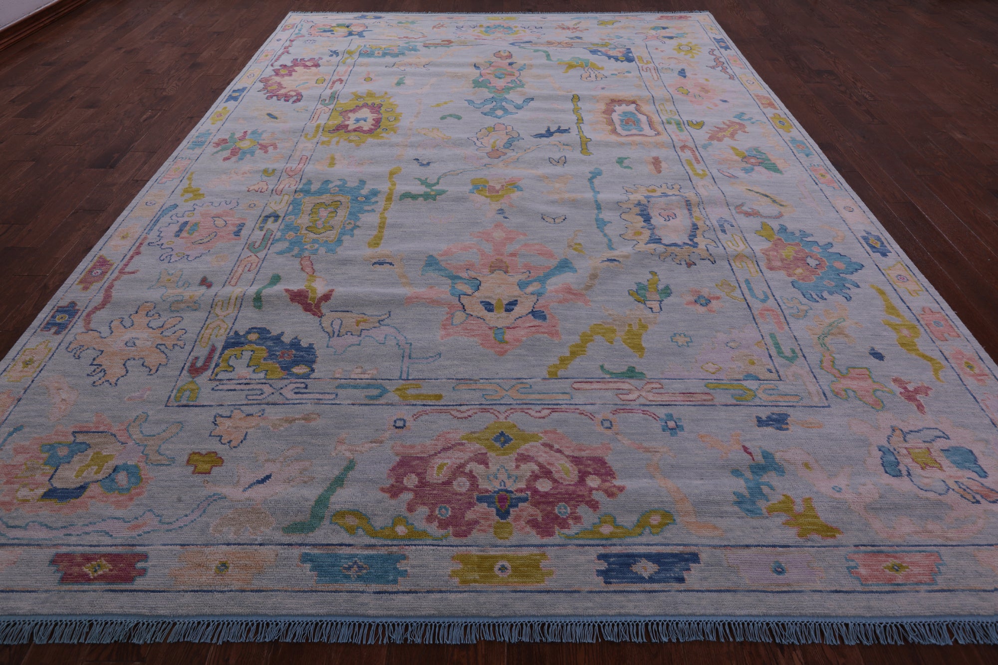 Light Blue Turkish Oushak Hand Knotted Wool Rug - 10' 3" X 13' 9" - Golden Nile