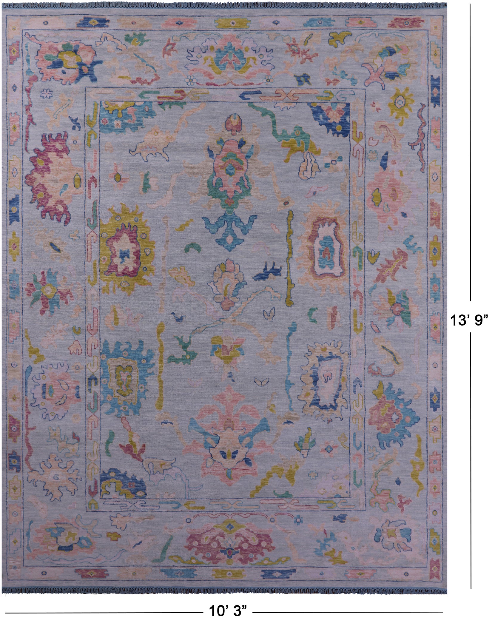 Light Blue Turkish Oushak Hand Knotted Wool Rug - 10' 3" X 13' 9" - Golden Nile