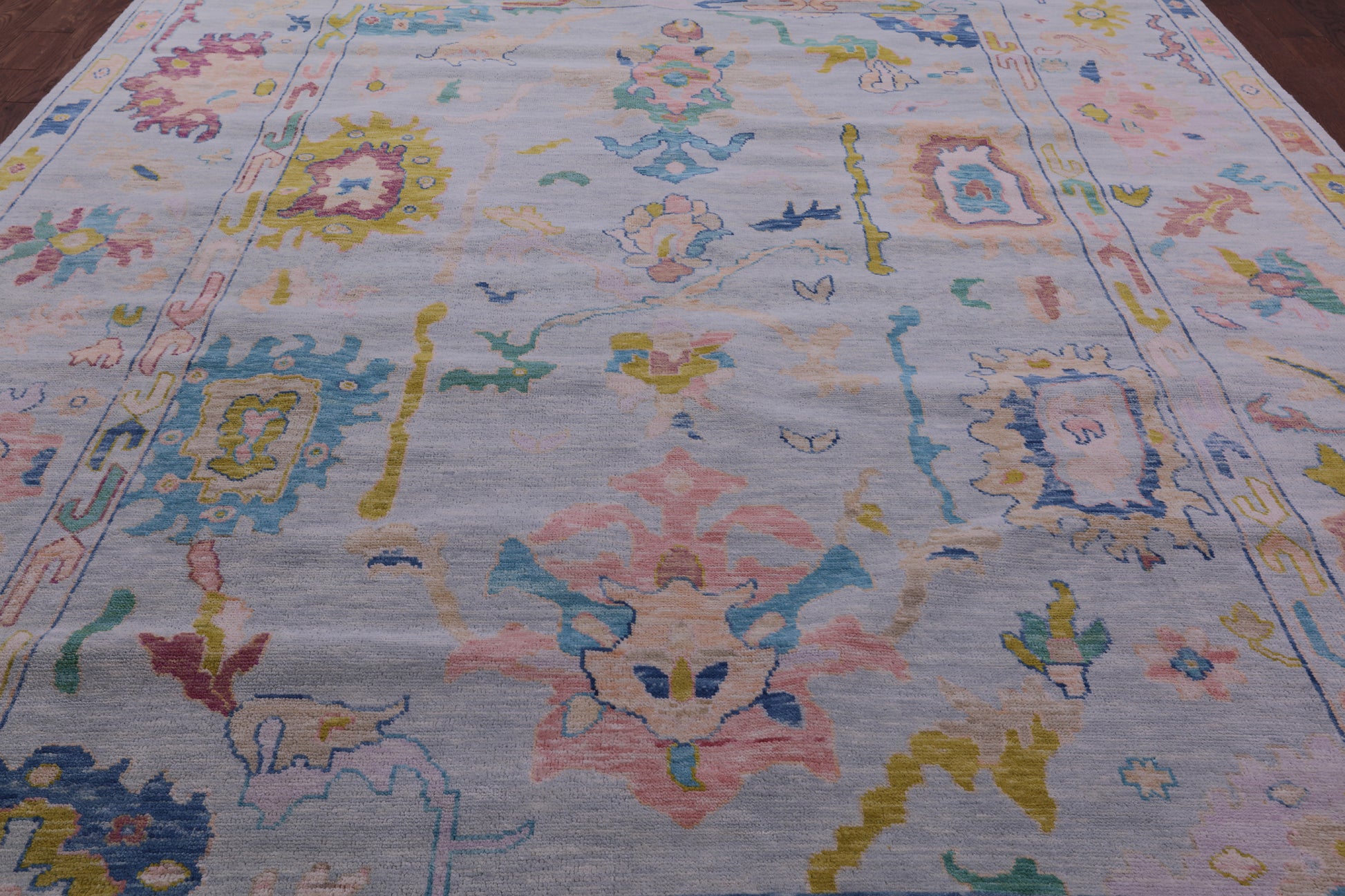 Light Blue Turkish Oushak Hand Knotted Wool Rug - 10' 3" X 13' 9" - Golden Nile