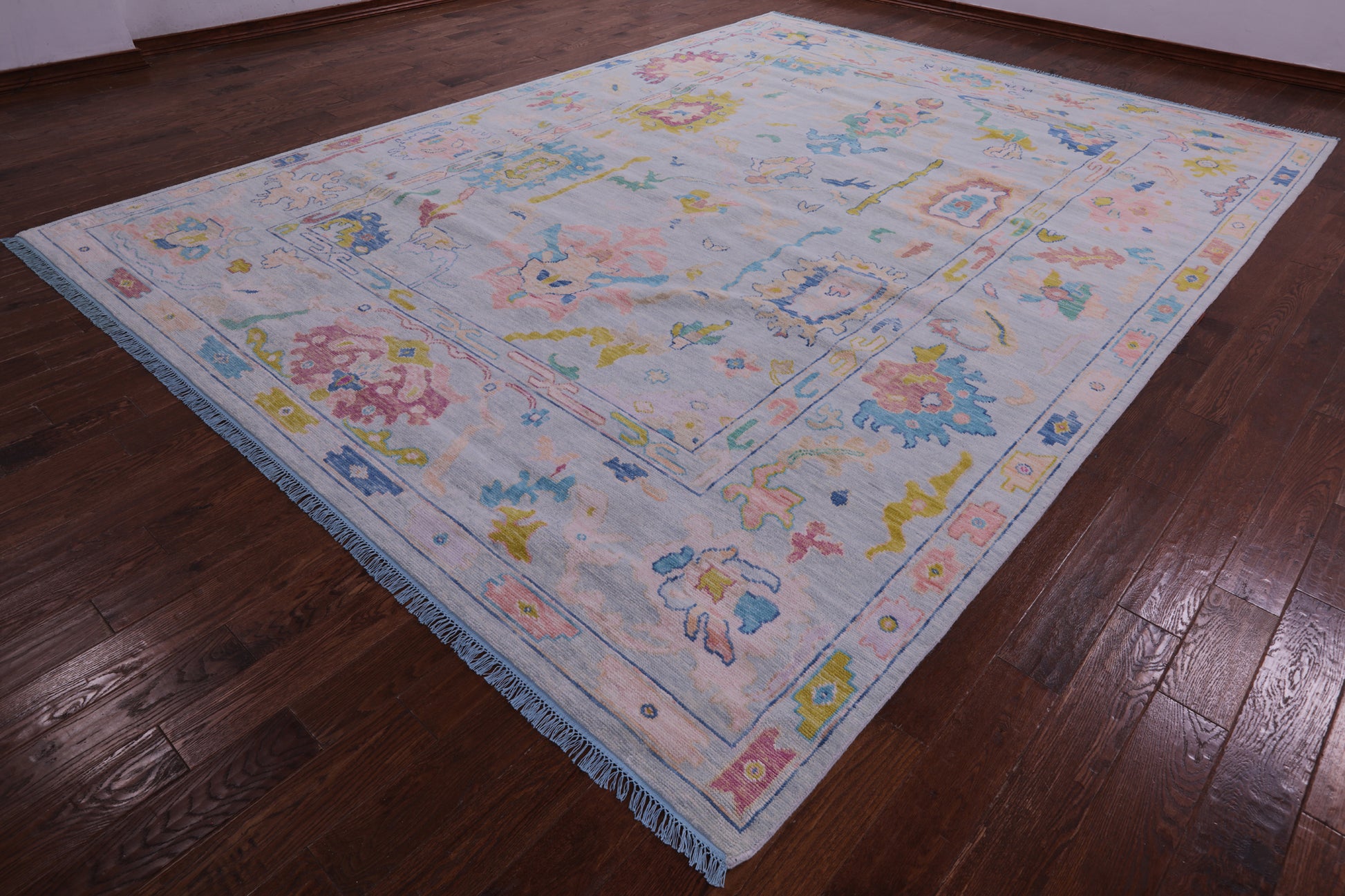 Light Blue Turkish Oushak Hand Knotted Wool Rug - 10' 3" X 13' 9" - Golden Nile