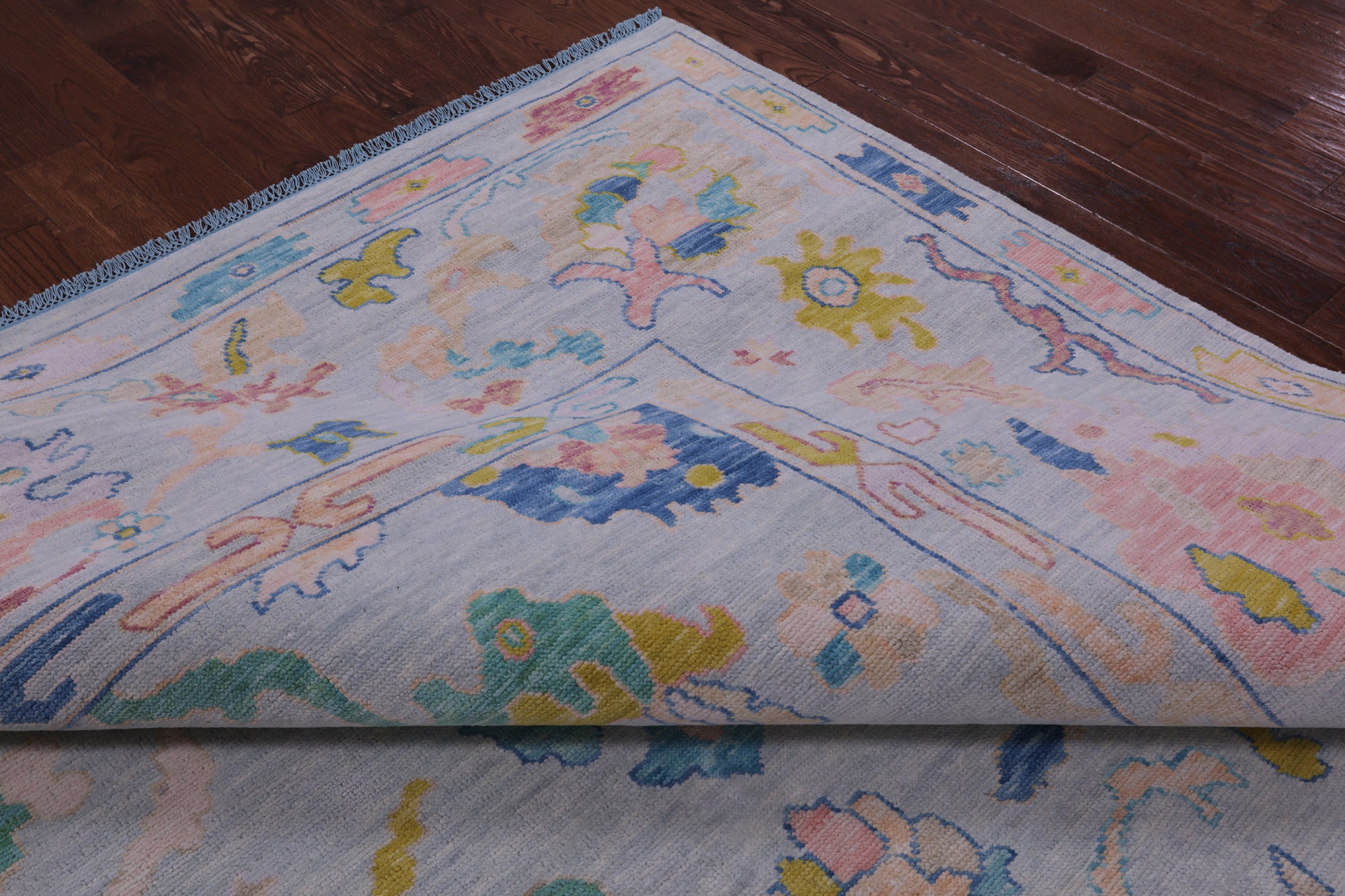 Light Blue Turkish Oushak Hand Knotted Wool Rug - 10' 3" X 13' 9" - Golden Nile