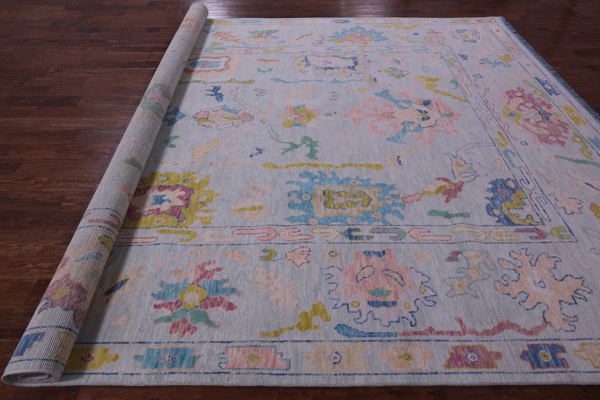 Light Blue Turkish Oushak Hand Knotted Wool Rug - 10' 3" X 13' 9" - Golden Nile