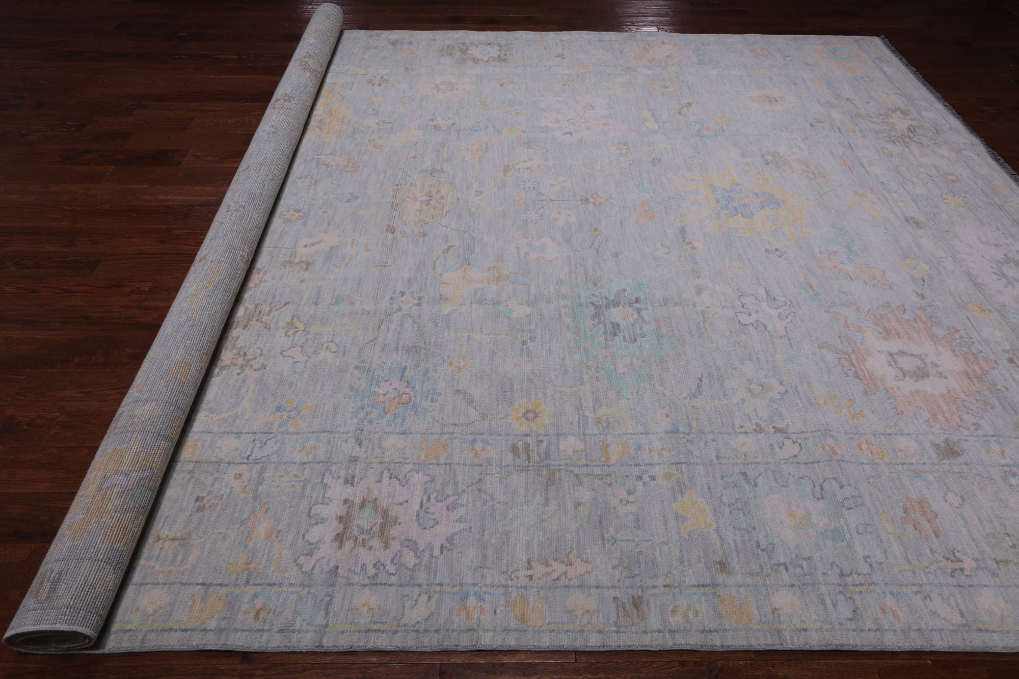 SUPER SALE Silver Turkish Oushak Hand Knotted Wool Rug - 10' 1" X 13' 8"
