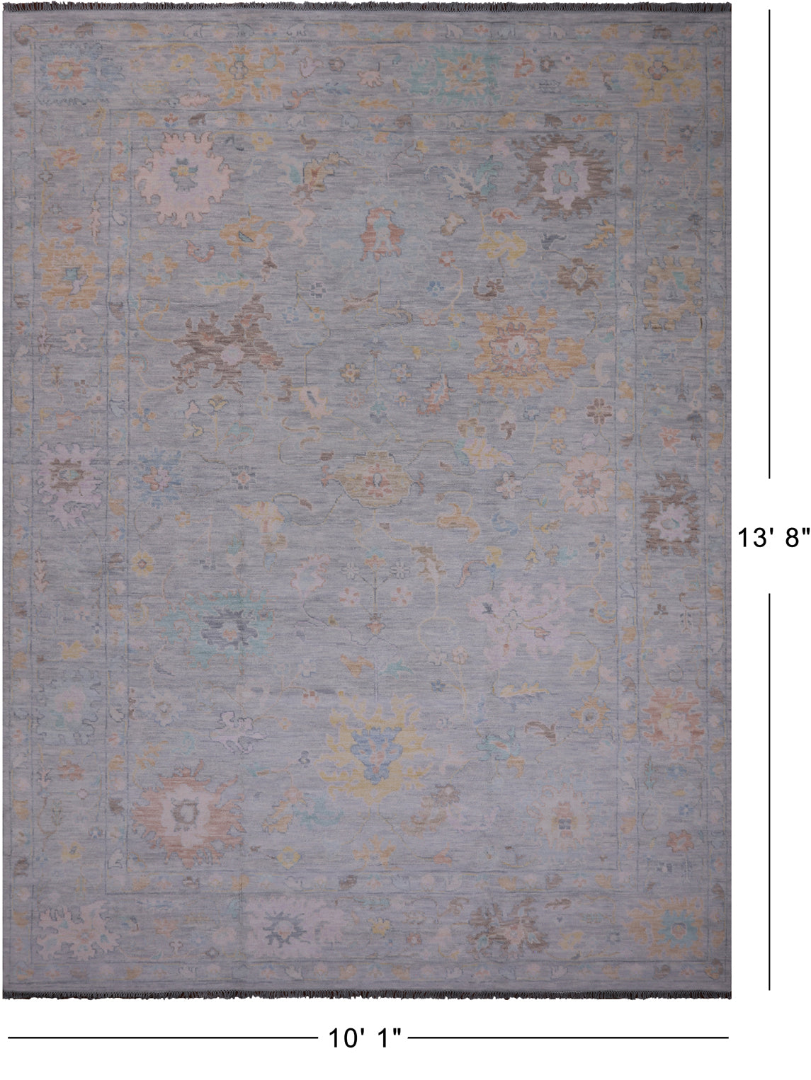 SUPER SALE Silver Turkish Oushak Hand Knotted Wool Rug - 10' 1" X 13' 8"