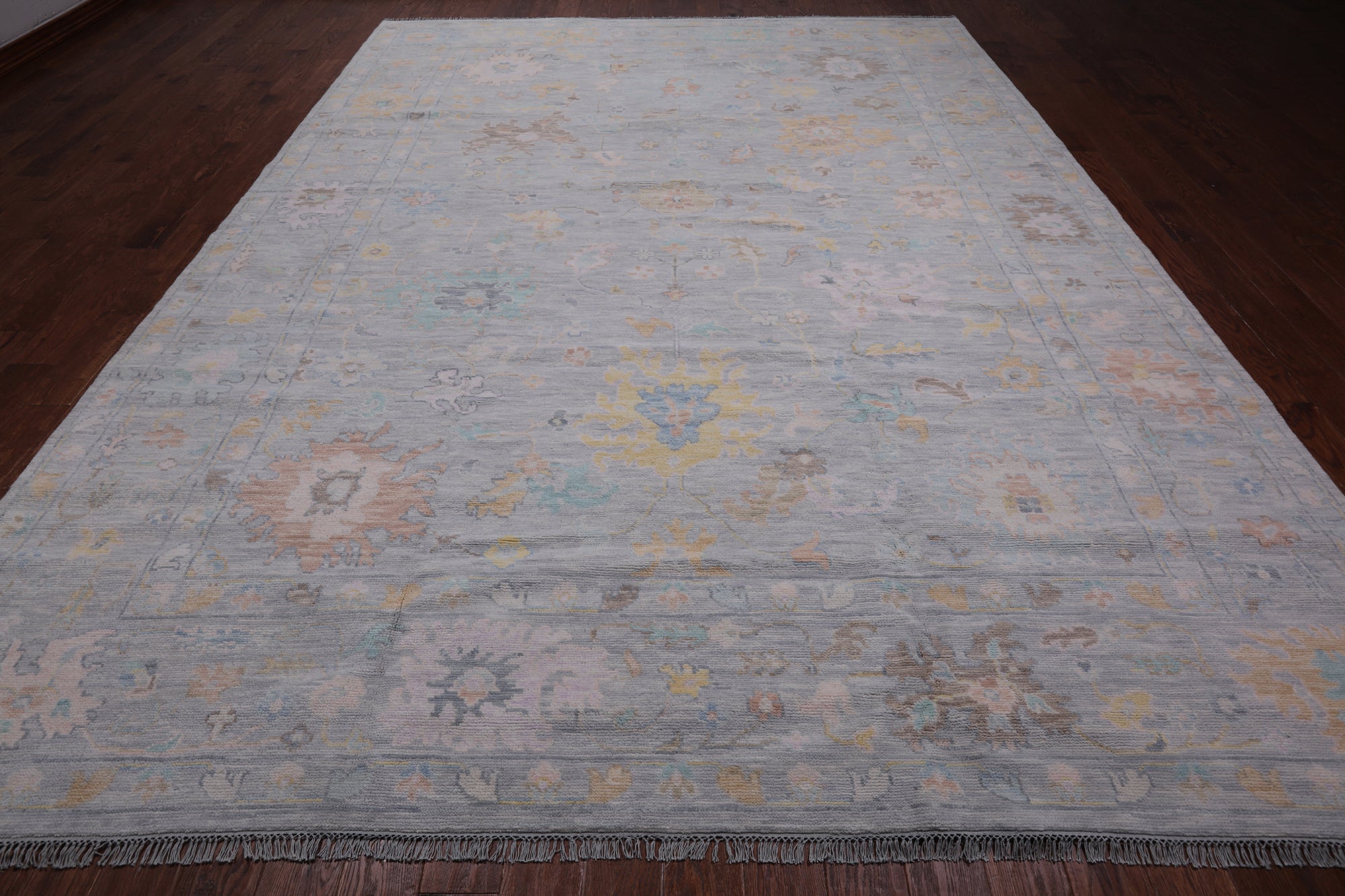 SUPER SALE Silver Turkish Oushak Hand Knotted Wool Rug - 10' 1" X 13' 8"