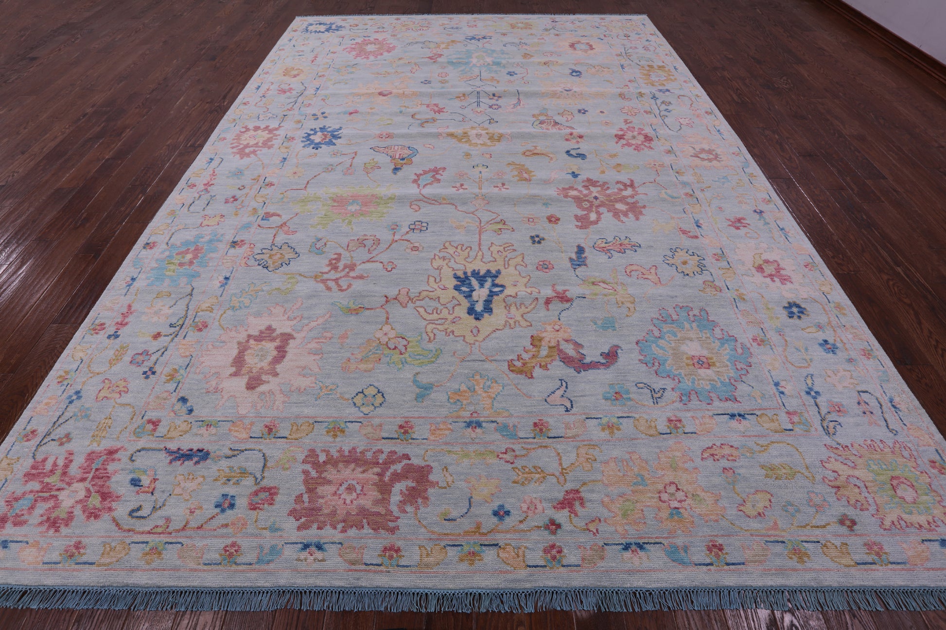 Light Blue Turkish Oushak Hand Knotted Wool Rug - 10' 0" X 13' 10" - Golden Nile